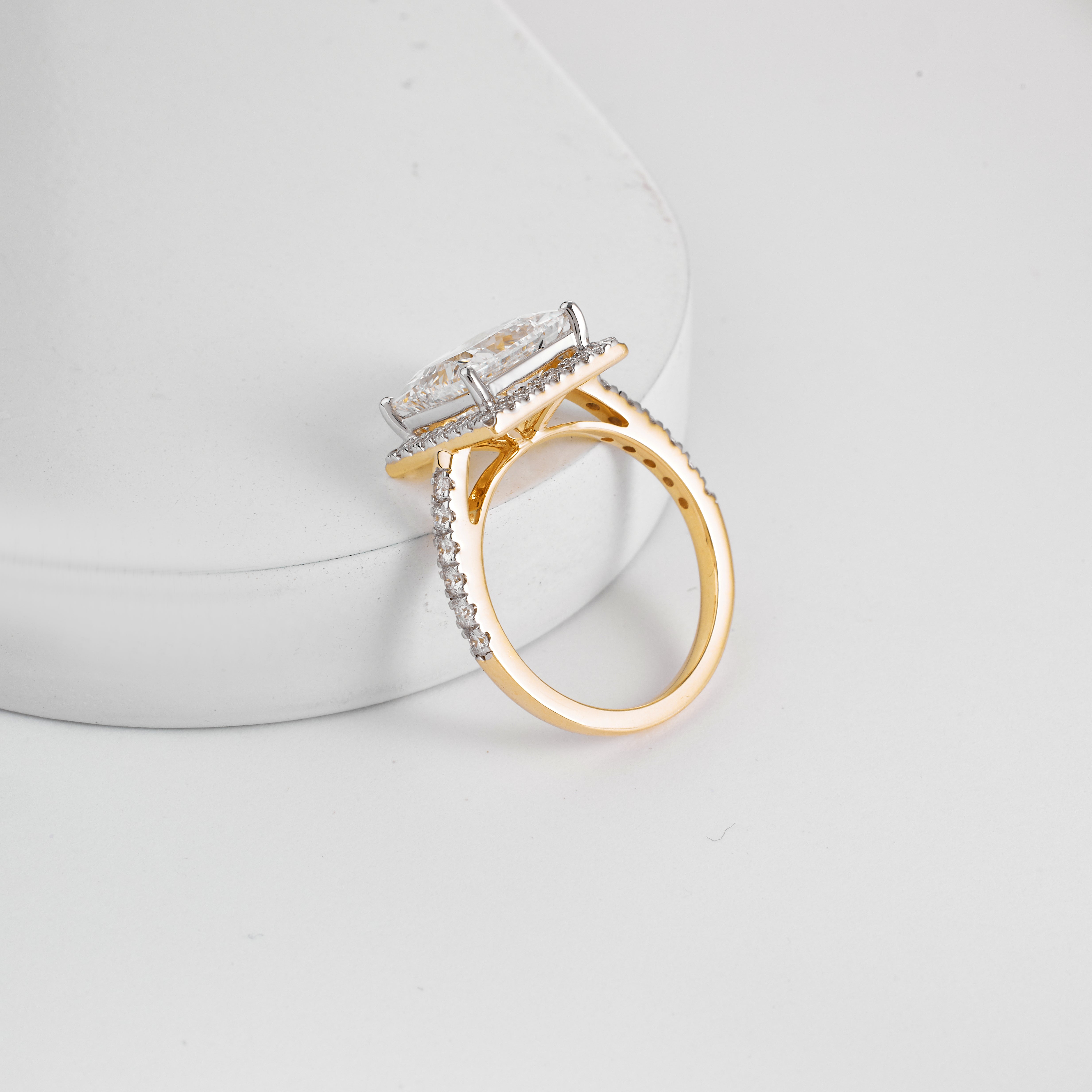 Pave Halo Engagement Ring With Princess Cut Diamond | 2.00-5.00CT | D/E VVS-VS1 | Cathedral High Set Wedding Ring | Gold Side Round Diamonds