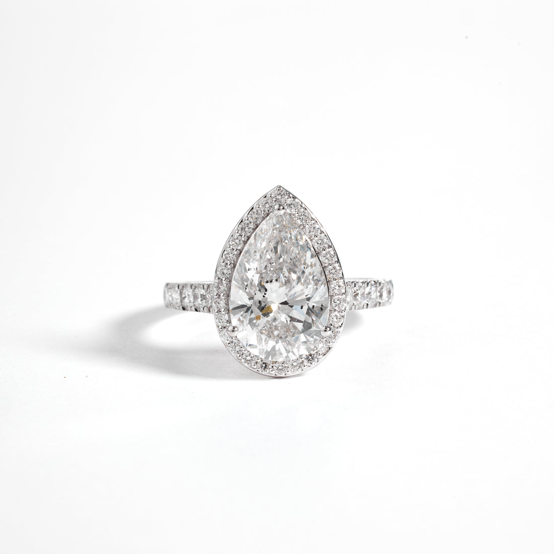 4.00 Carat Pear Cut Diamond Ring | Pear Cut Pave Setting Ring | Halo Engagement Ring | Pear Shaped Engagement Ring | Pear Wedding Ring