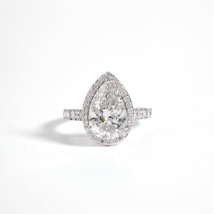 4.00 Carat Pear Cut Diamond Ring | Pear Cut Pave Setting Ring | Halo Engagement Ring | Pear Shaped Engagement Ring | Pear Wedding Ring