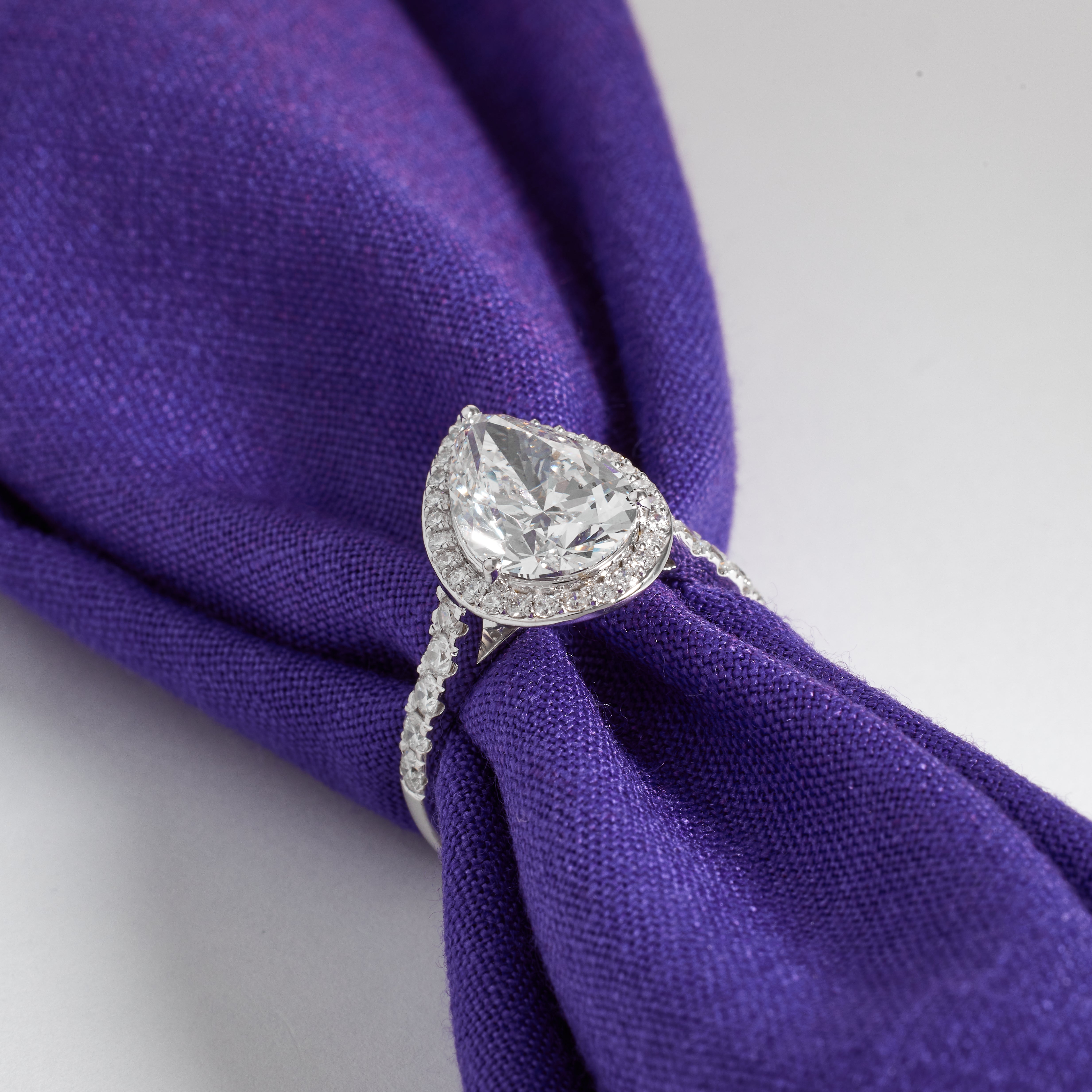 4.00 Carat Pear Cut Diamond Ring | Pear Cut Pave Setting Ring | Halo Engagement Ring | Pear Shaped Engagement Ring | Pear Wedding Ring