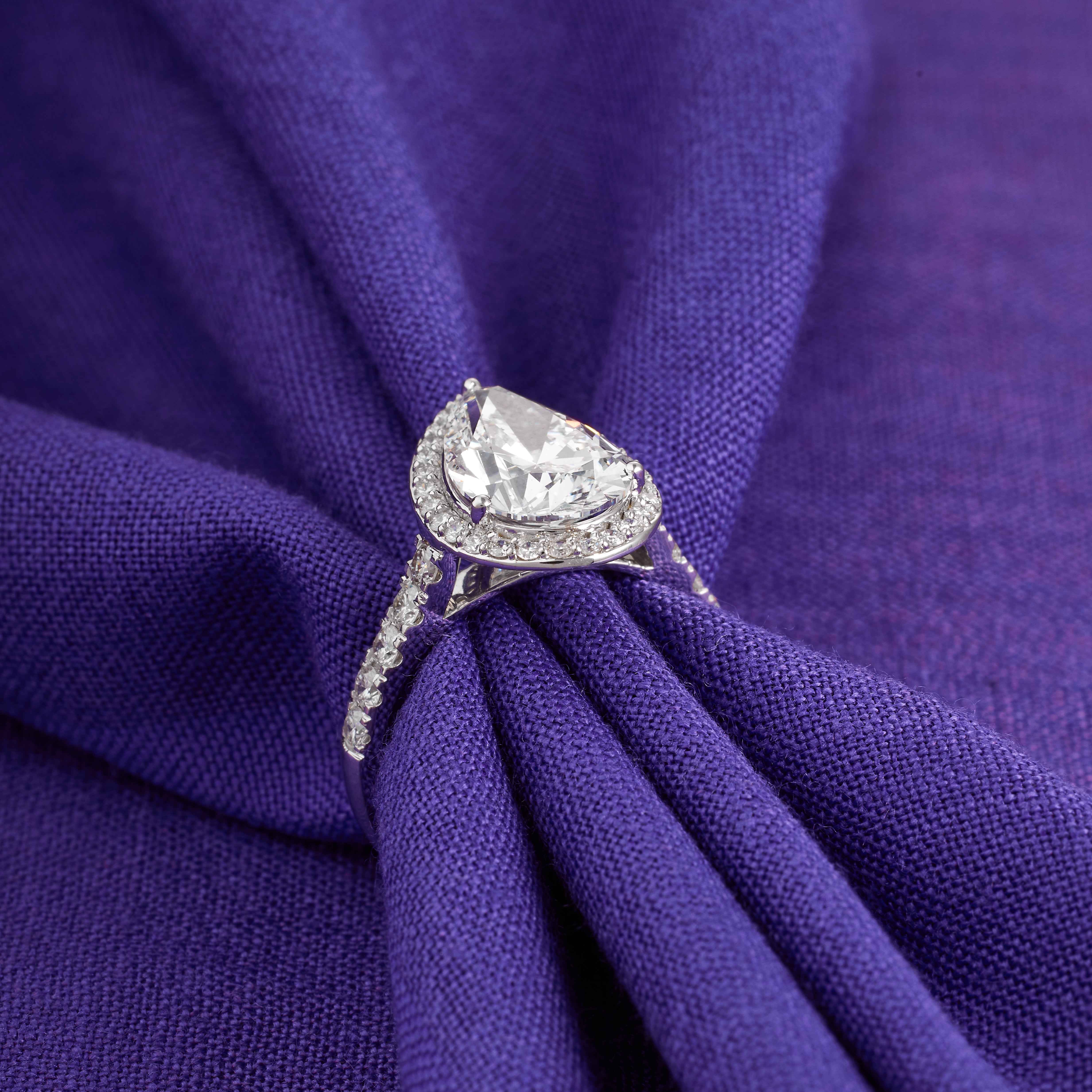 4.00 Carat Pear Cut Diamond Ring | Pear Cut Pave Setting Ring | Halo Engagement Ring | Pear Shaped Engagement Ring | Pear Wedding Ring