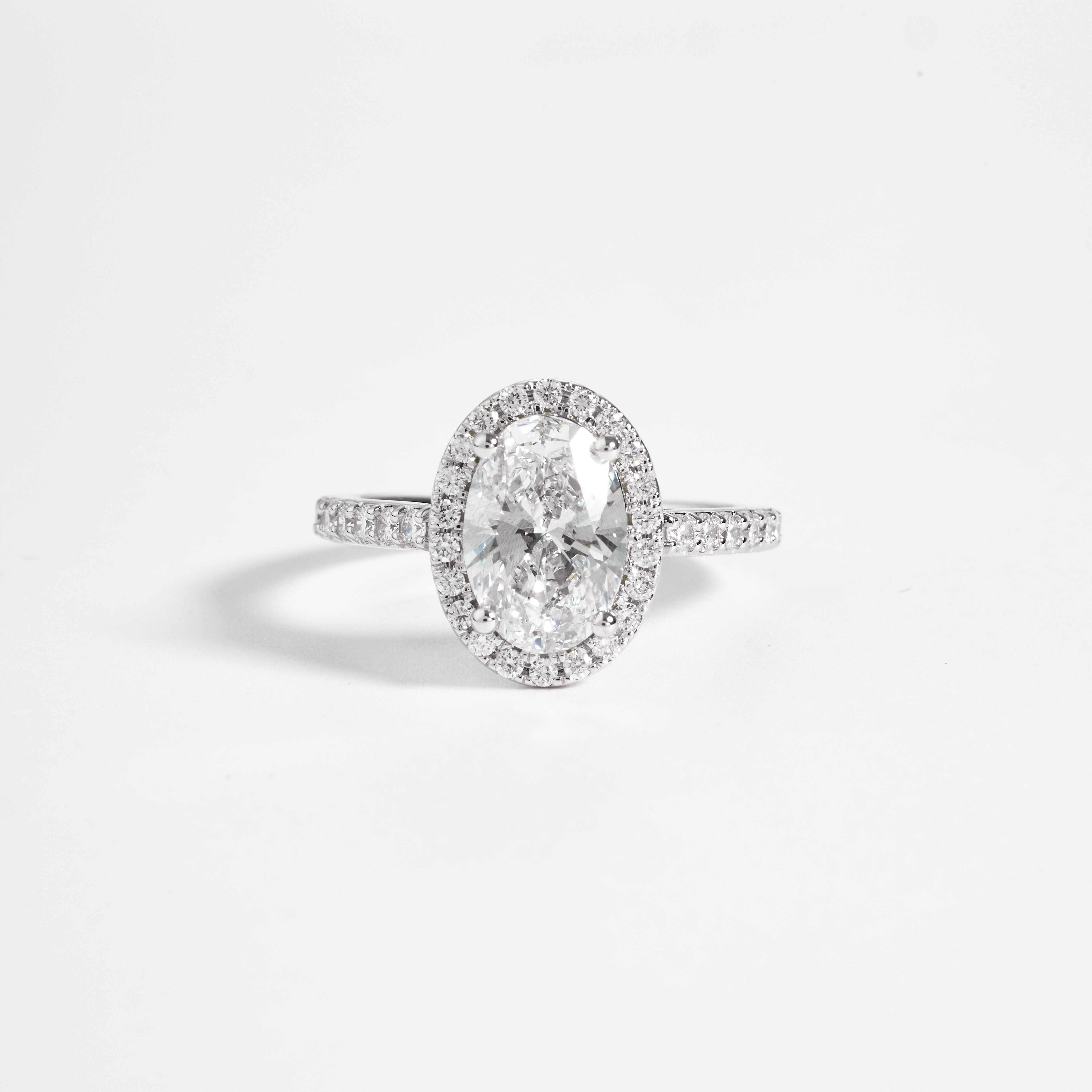 Oval Cut Petite Halo Lab Grown Diamond Ring | Oval Diamond Pave Set Engagement Ring | D/E VVS-VS1 | Wedding Ring for her | 2.00-5.00CT