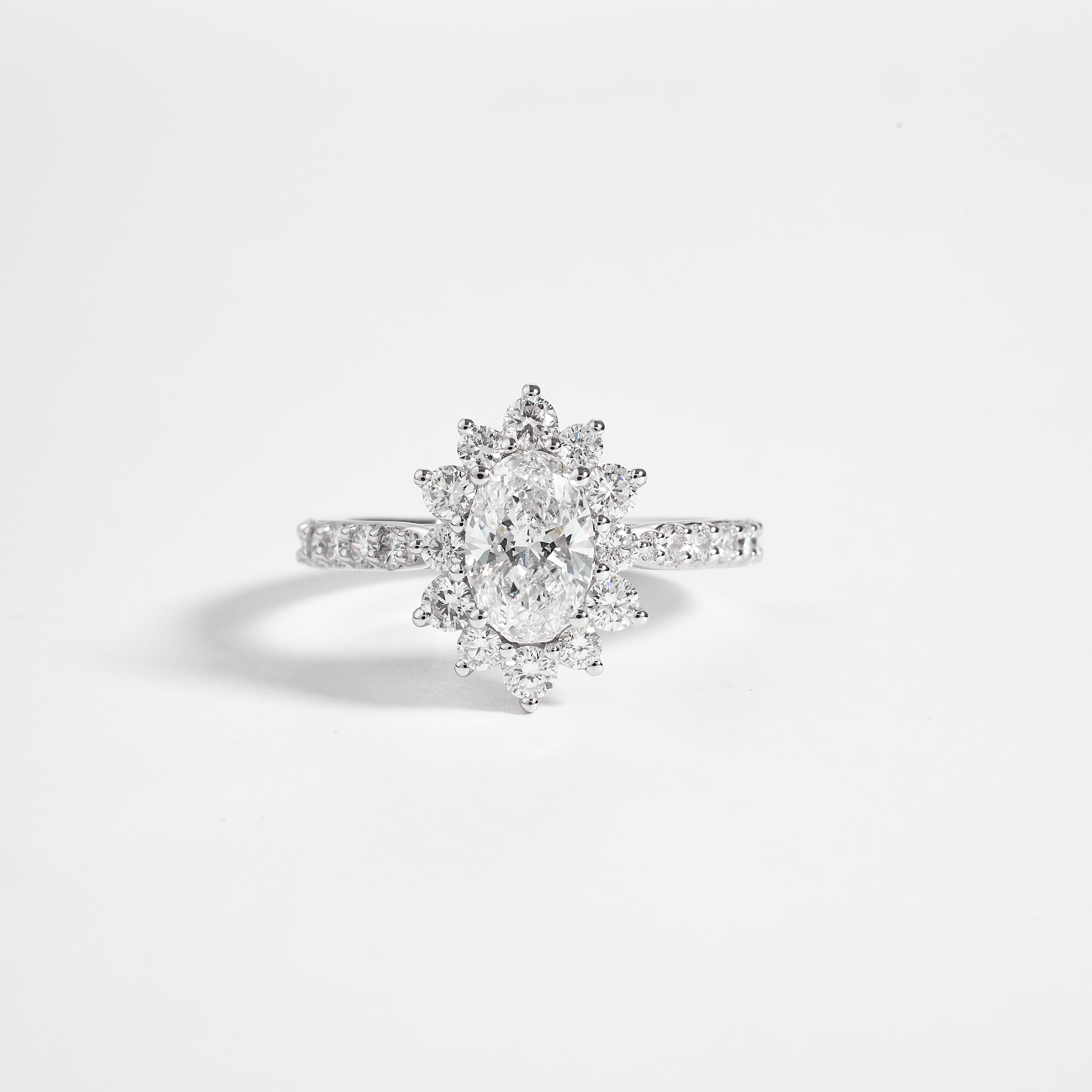 Oval Lab Diamond Pave Engagement Ring | Oval Halo Cluster Diamond Ring | Gold & Platinum D/E VVS1-VS1 | 2.00-5.00CT Tulip Engagement Ring