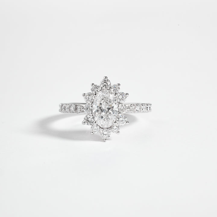 Oval Lab Diamond Pave Engagement Ring | Oval Halo Cluster Diamond Ring | Gold & Platinum D/E VVS1-VS1 | 2.00-5.00CT Tulip Engagement Ring