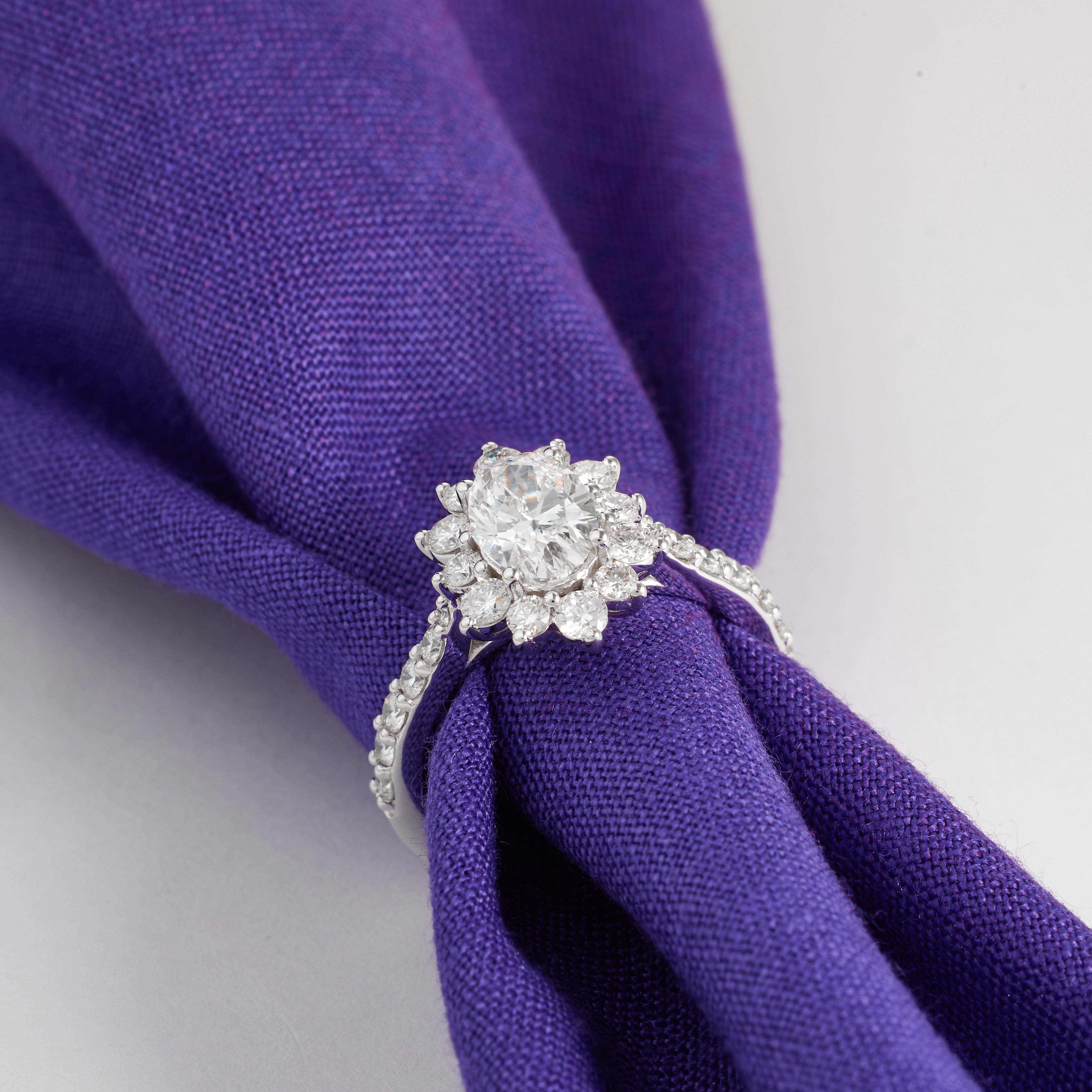 Oval Lab Diamond Pave Engagement Ring | Oval Halo Cluster Diamond Ring | Gold & Platinum D/E VVS1-VS1 | 2.00-5.00CT Tulip Engagement Ring