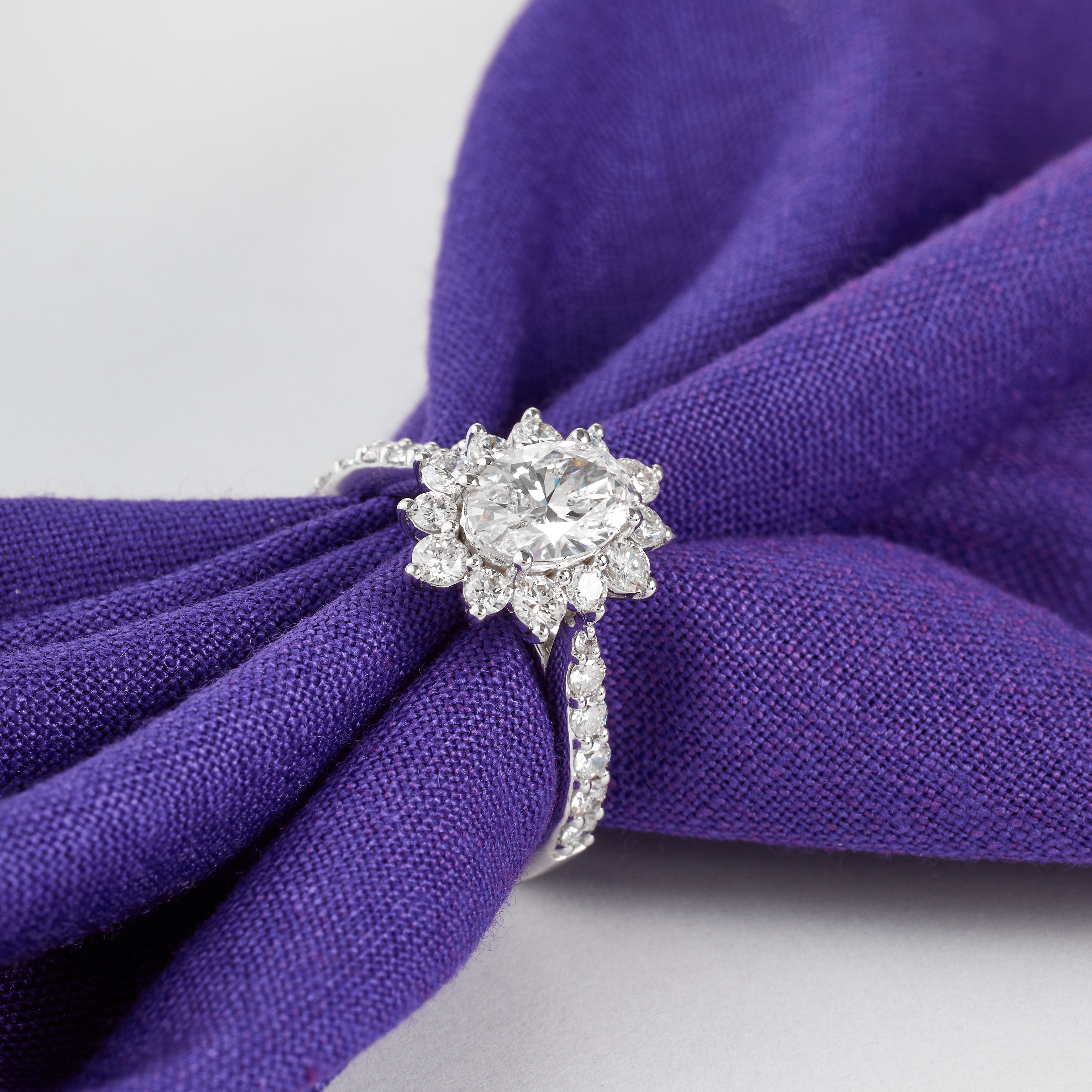 Oval Lab Diamond Pave Engagement Ring | Oval Halo Cluster Diamond Ring | Gold & Platinum D/E VVS1-VS1 | 2.00-5.00CT Tulip Engagement Ring