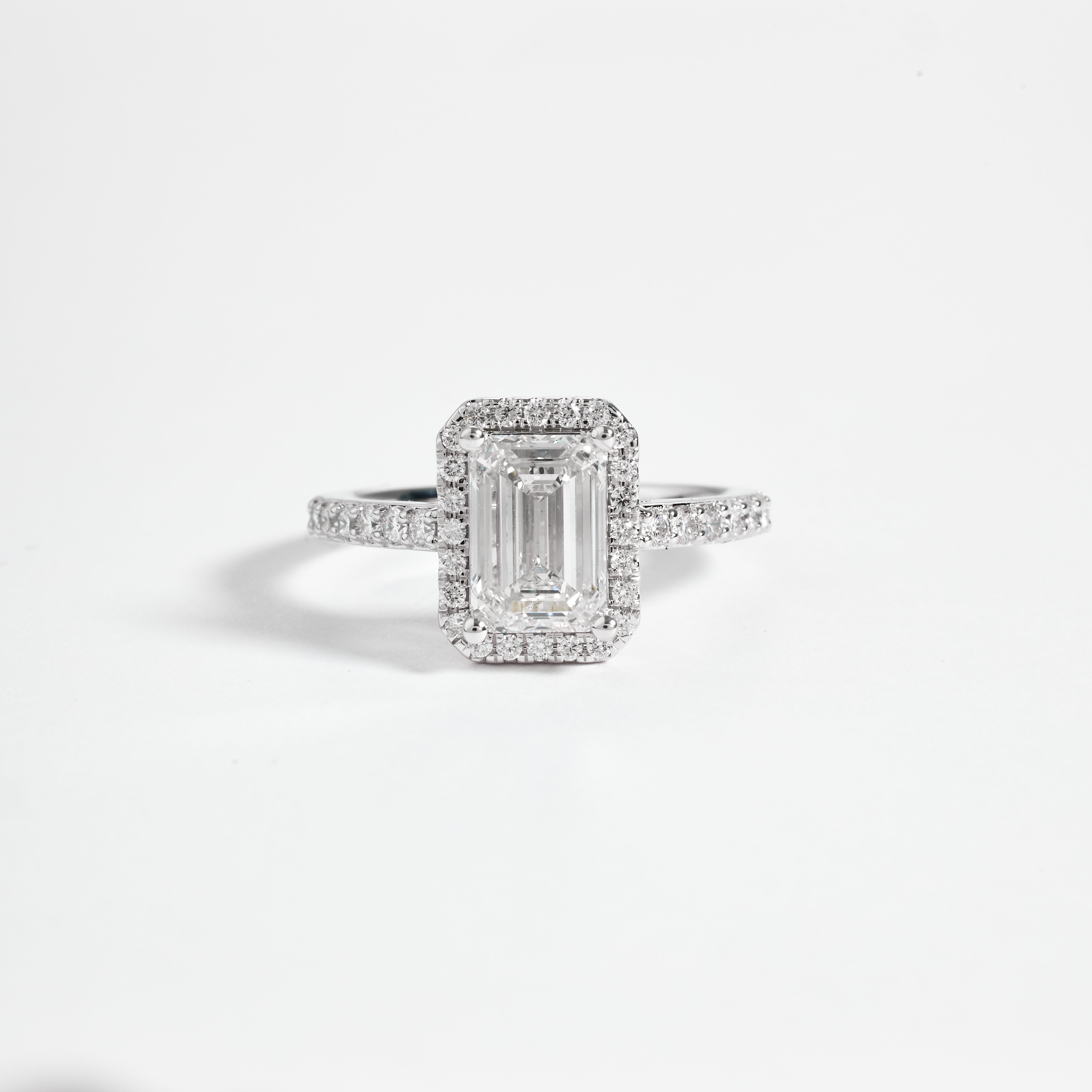 3CT Emerald Cut Diamond Halo Engagement Ring | 14,18K Gold & Platinum Wedding Ring Gift For Her Promise Ring | Petite Pave Halo Diamond Ring