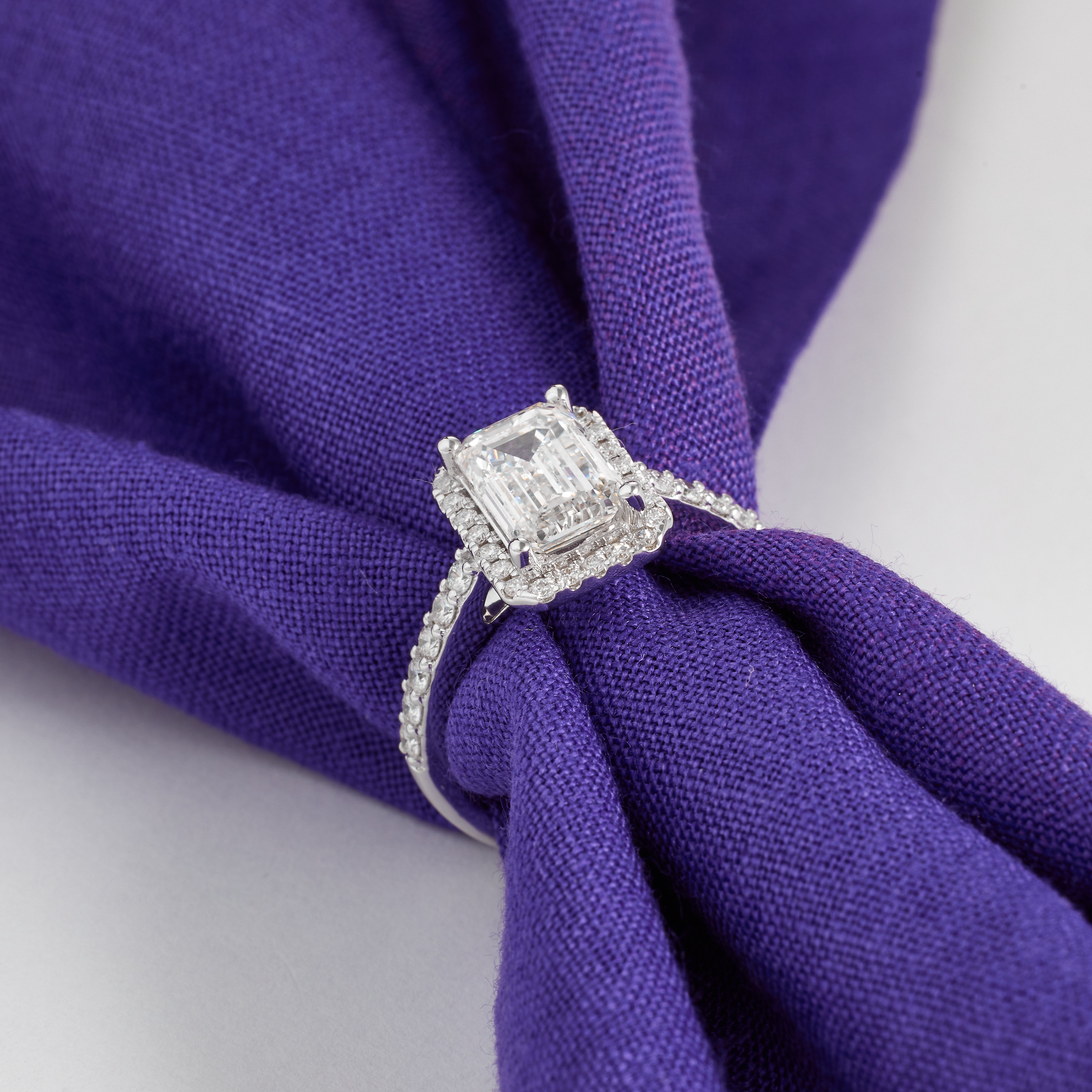 3CT Emerald Cut Diamond Halo Engagement Ring | 14,18K Gold & Platinum Wedding Ring Gift For Her Promise Ring | Petite Pave Halo Diamond Ring