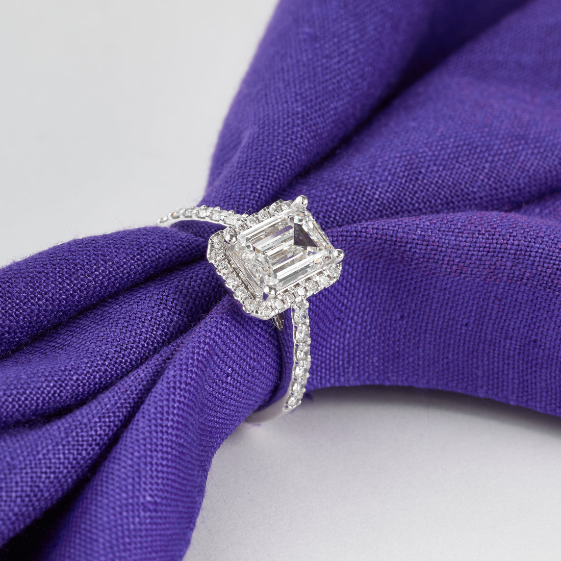 3CT Emerald Cut Diamond Halo Engagement Ring | 14,18K Gold & Platinum Wedding Ring Gift For Her Promise Ring | Petite Pave Halo Diamond Ring