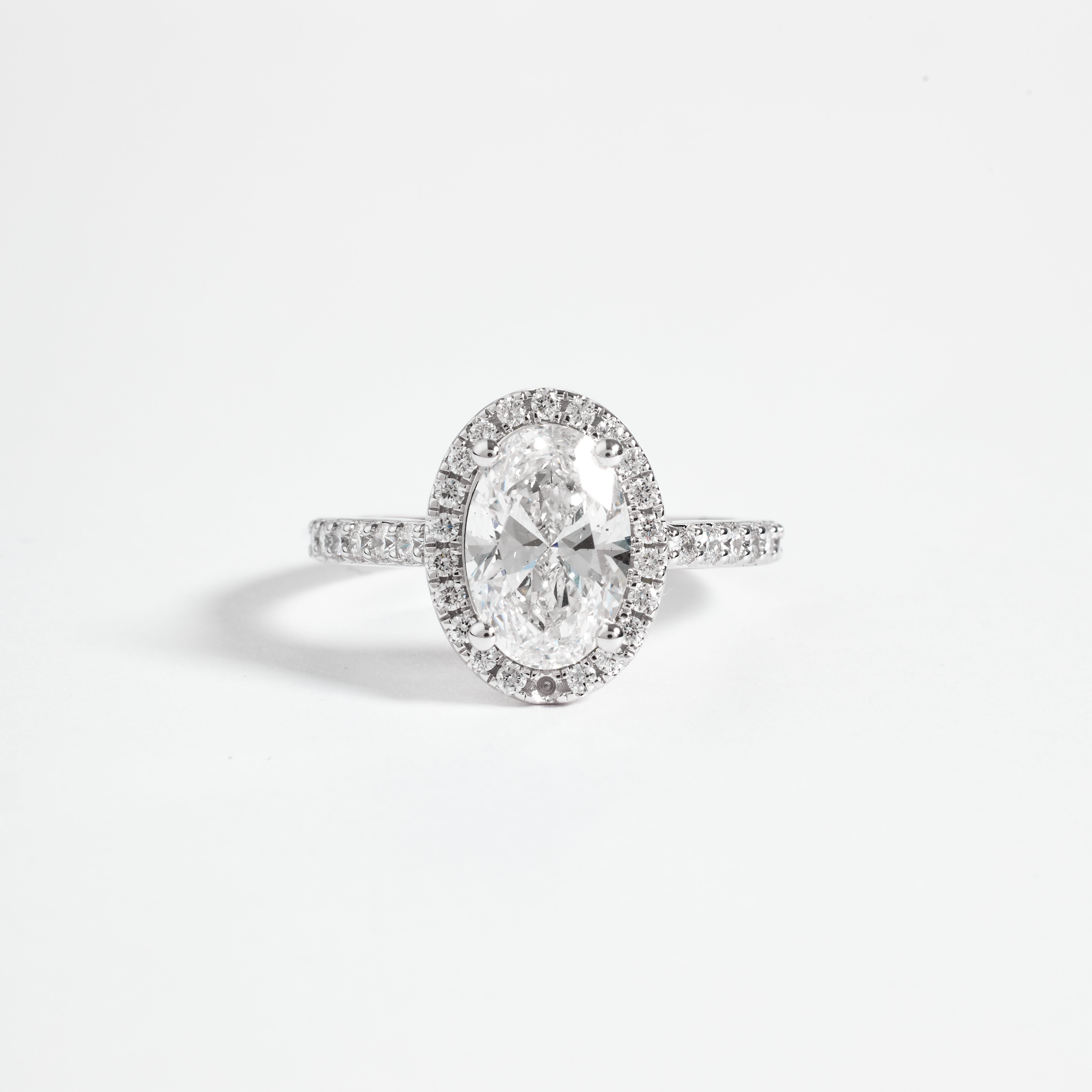 Oval Cut Petite Halo Lab Grown Diamond Ring | Oval Diamond Pave Set Engagement Ring | D/E VVS-VS1 | Wedding Ring for her | 2.00-5.00CT