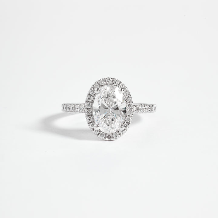 Oval Cut Petite Halo Lab Grown Diamond Ring | Oval Diamond Pave Set Engagement Ring | D/E VVS-VS1 | Wedding Ring for her | 2.00-5.00CT
