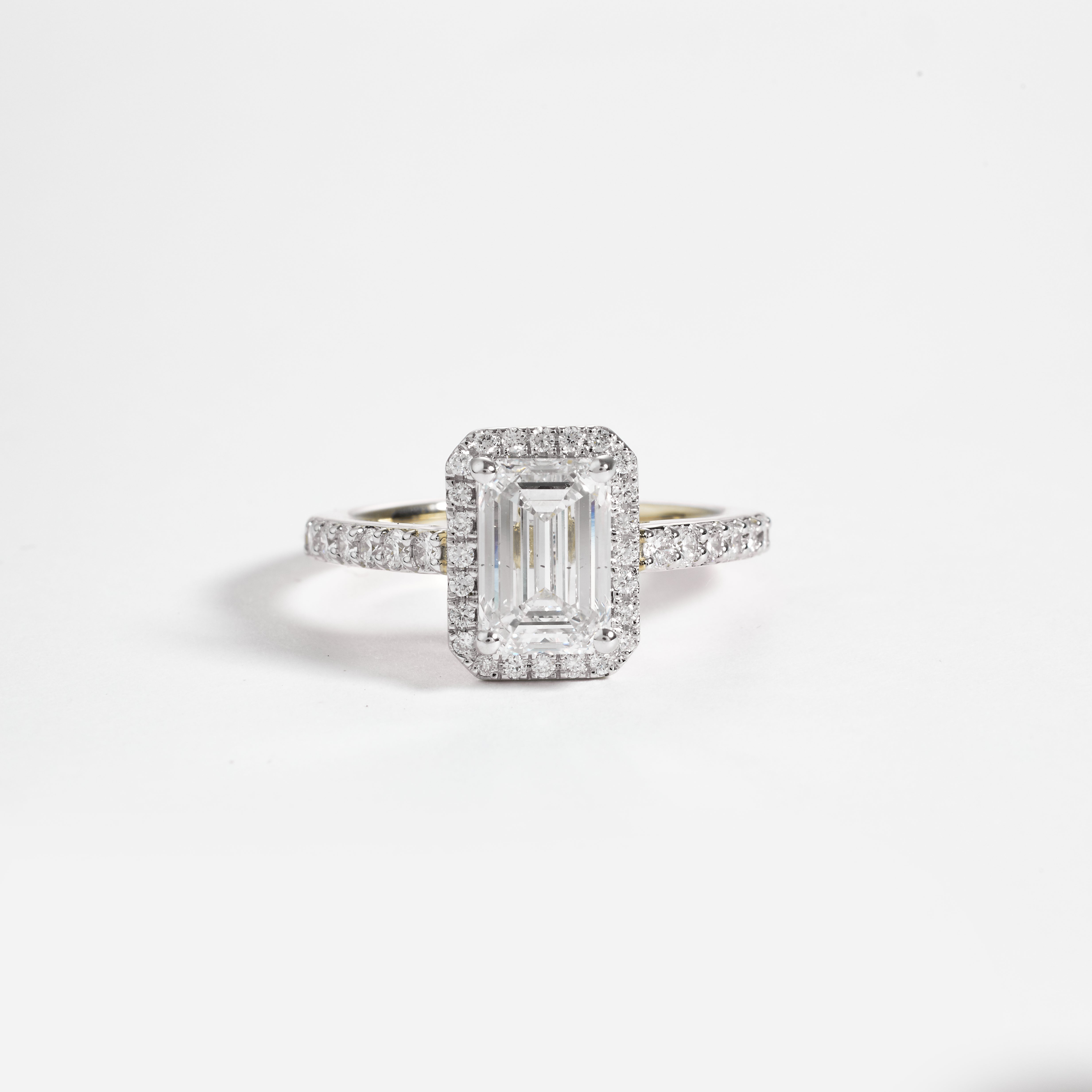 3.5CT Emerald Cut Lab Diamond Graduating Ring | D/E VVS-VS1 | Emerald Cut Halo Engagement Ring | Gold Wedding Ring For her
