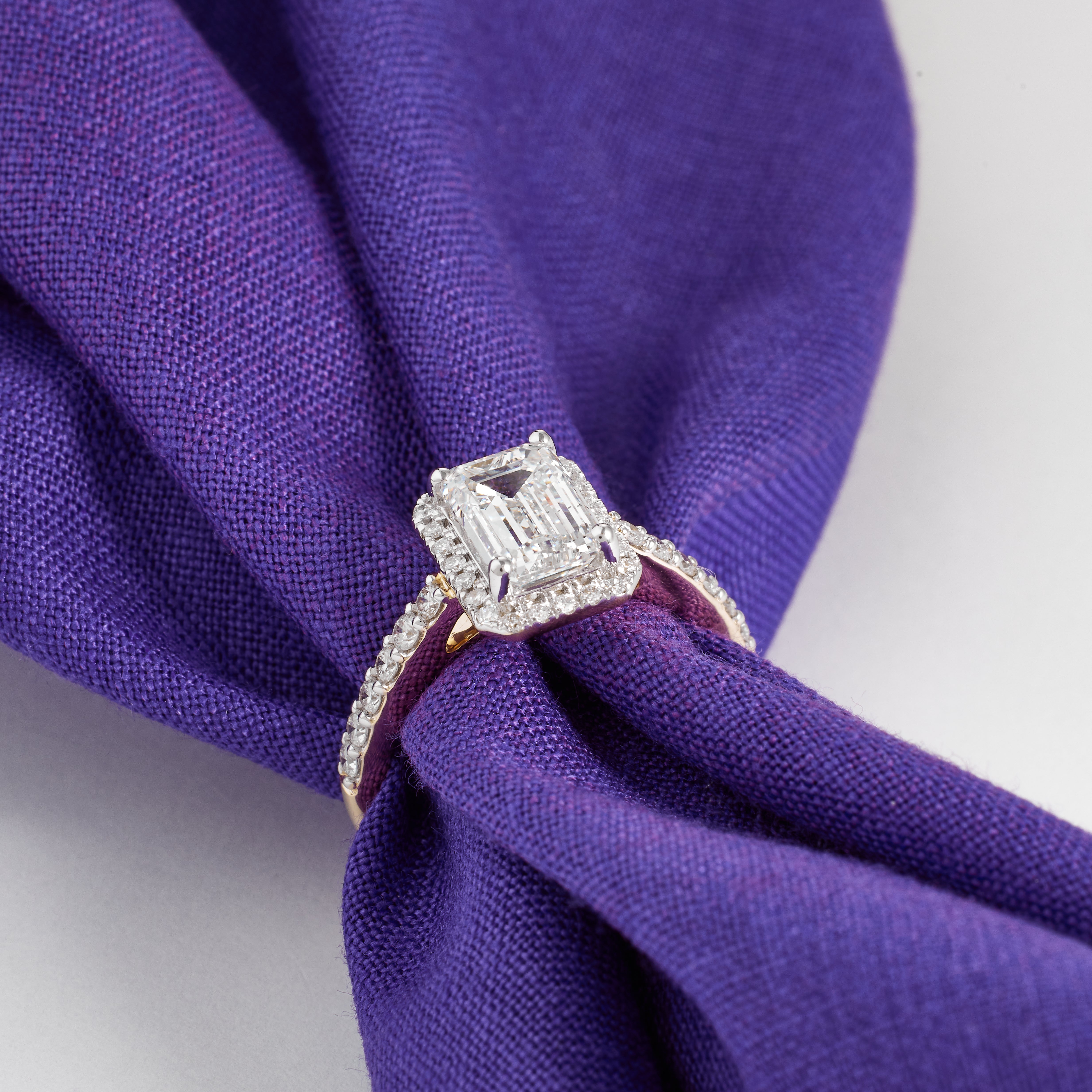 3.5CT Emerald Cut Lab Diamond Graduating Ring | D/E VVS-VS1 | Emerald Cut Halo Engagement Ring | Gold Wedding Ring For her