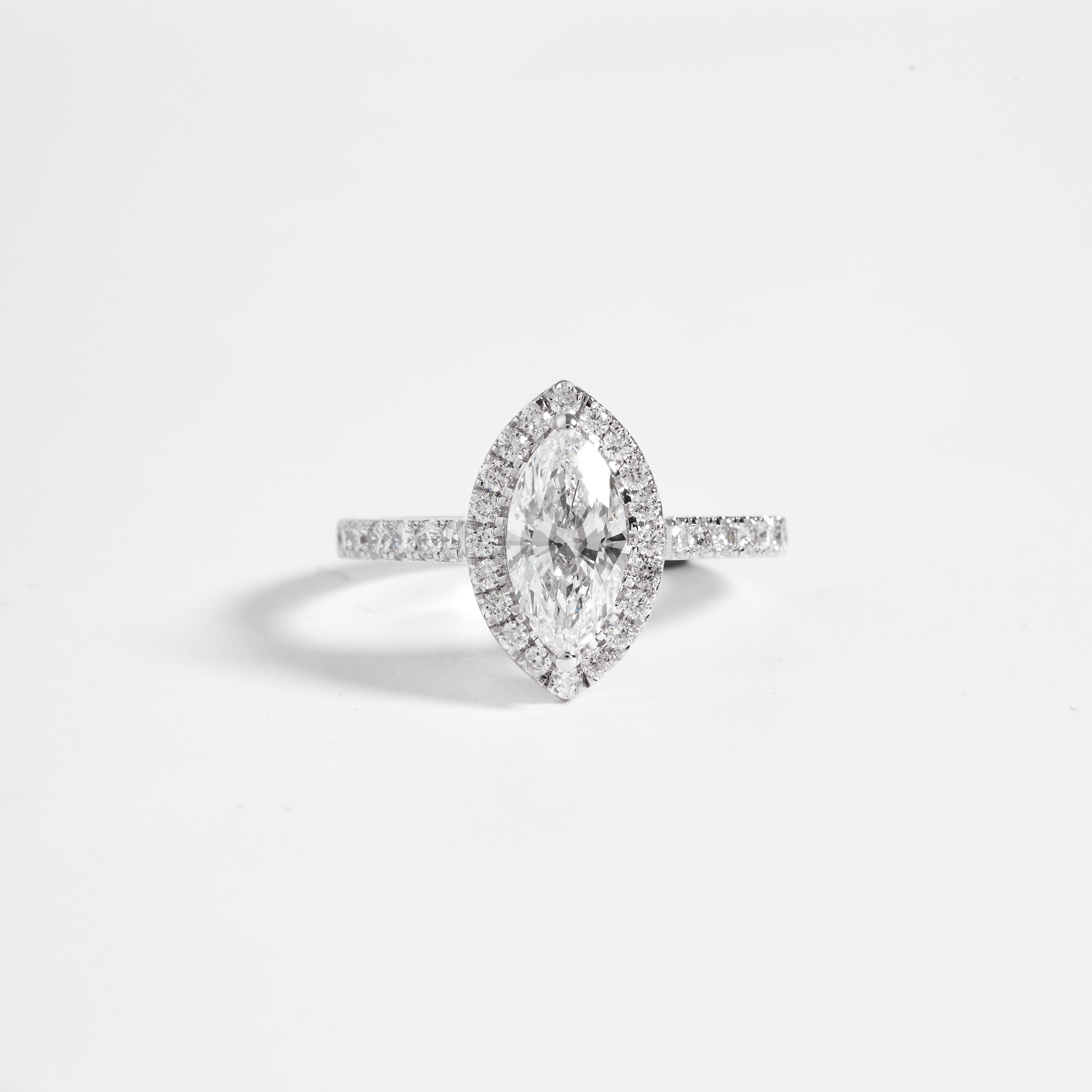 Marquise cut Halo Engagement Ring | Marquise Lab Diamond Pave Ring | 3.00-6.00CT, D/E Certified | Gold, Platinum Wedding Ring for her