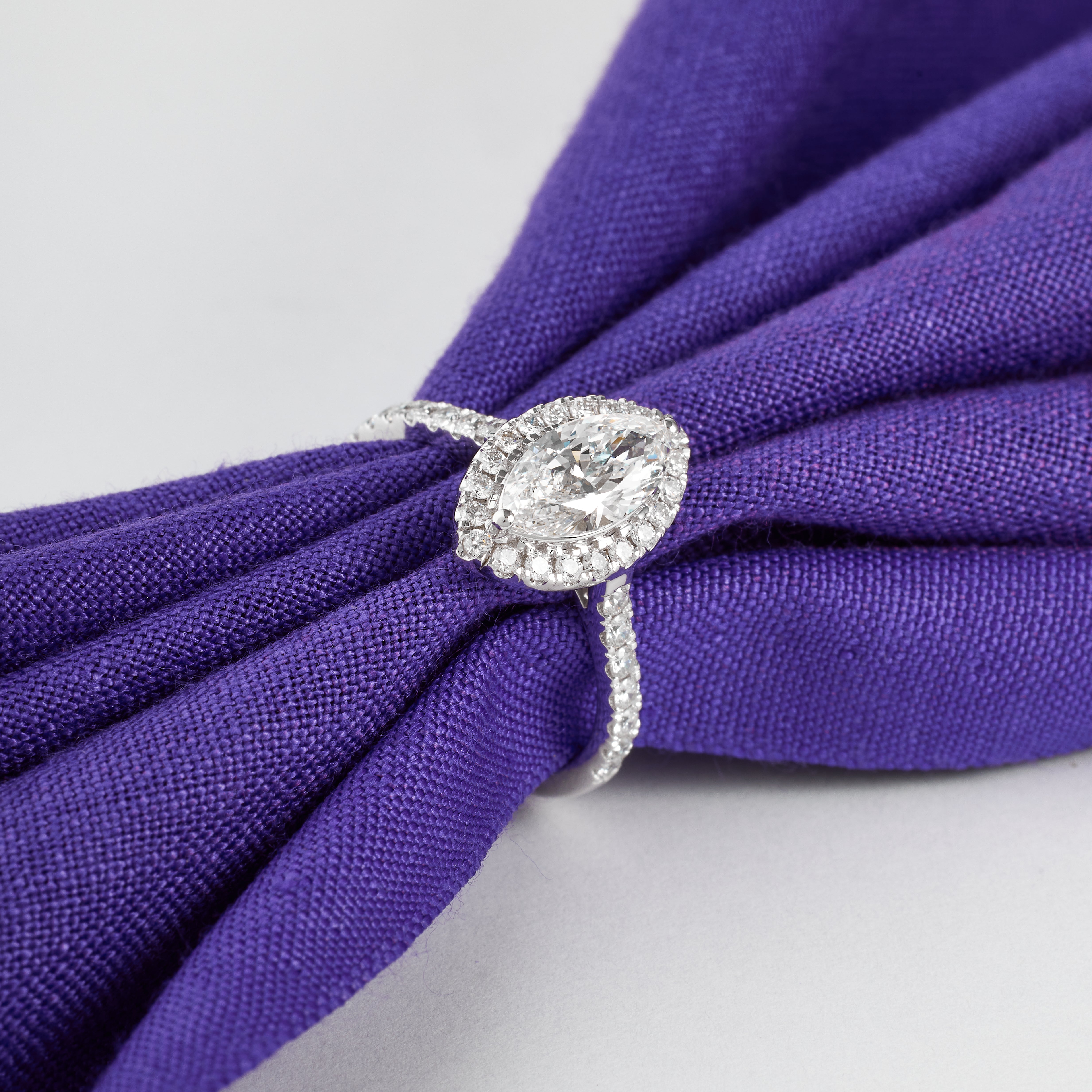 Marquise cut Halo Engagement Ring | Marquise Lab Diamond Pave Ring | 3.00-6.00CT, D/E Certified | Gold, Platinum Wedding Ring for her