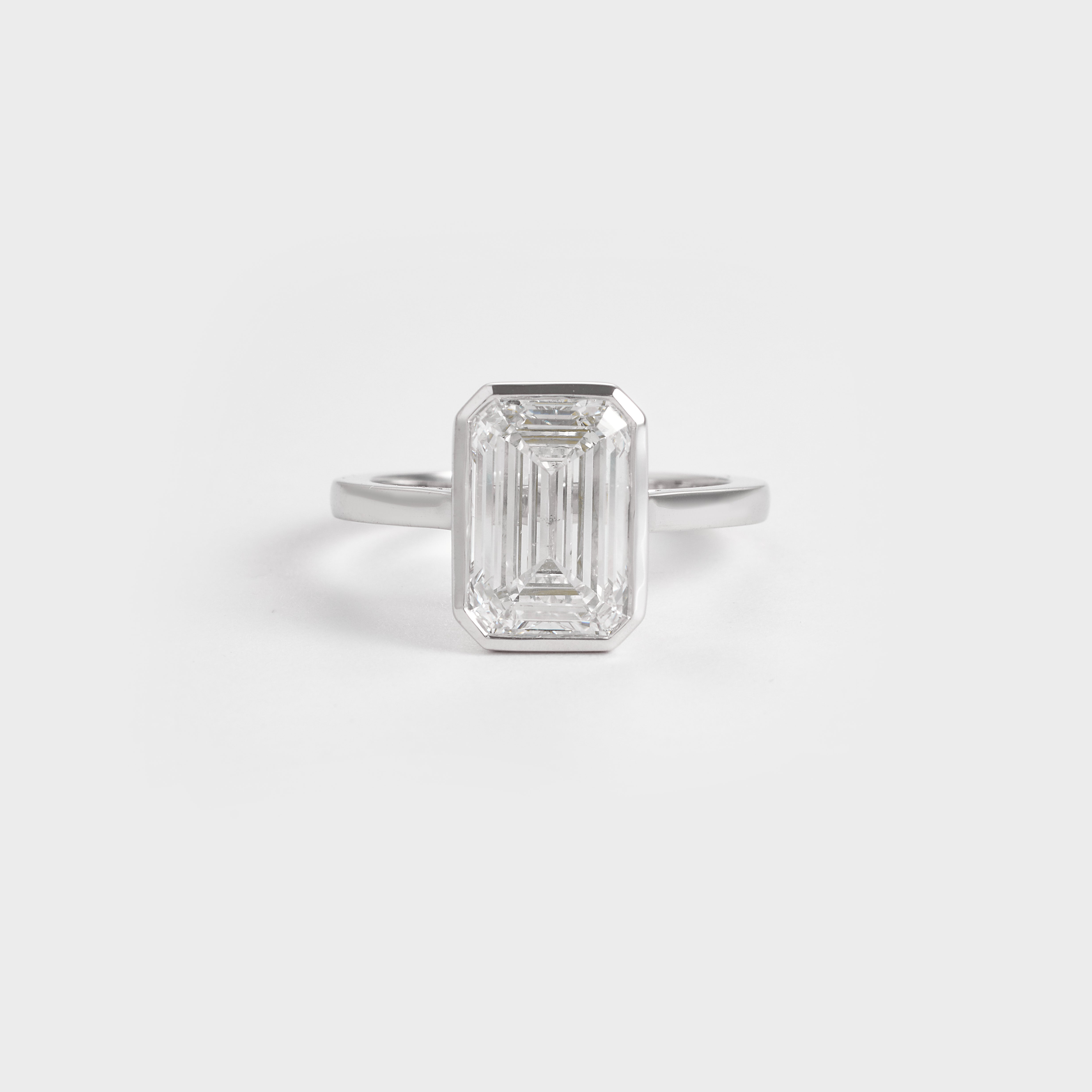 Emerald Cut Lab Grown Diamond Bezel Set Engagement Ring | 2.00-6.00 CT | D/E VVS-VS1 | Platinum Emerald Cut Solitaire Ring | Forever Ring