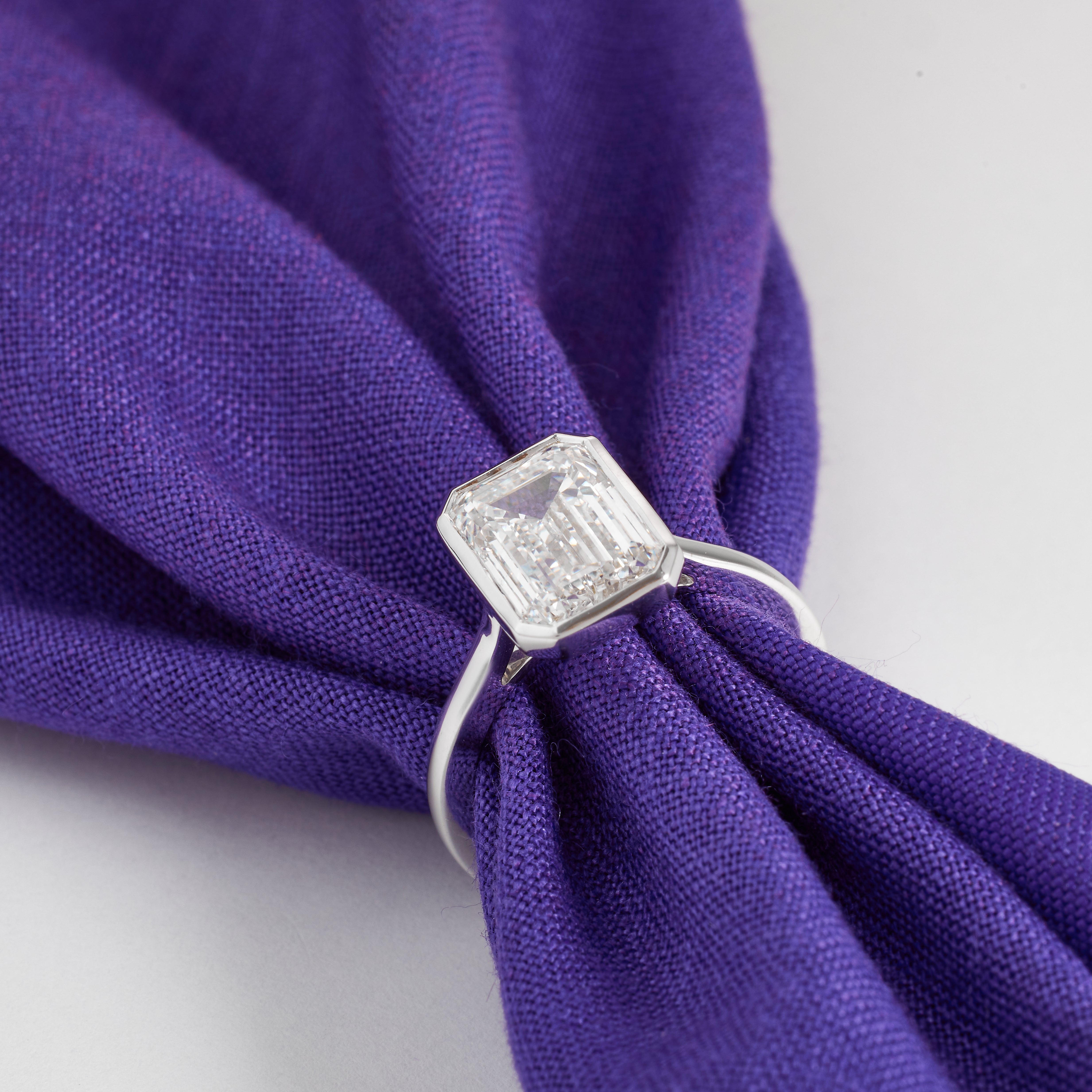 Emerald Cut Lab Grown Diamond Bezel Set Engagement Ring | 2.00-6.00 CT | D/E VVS-VS1 | Platinum Emerald Cut Solitaire Ring | Forever Ring