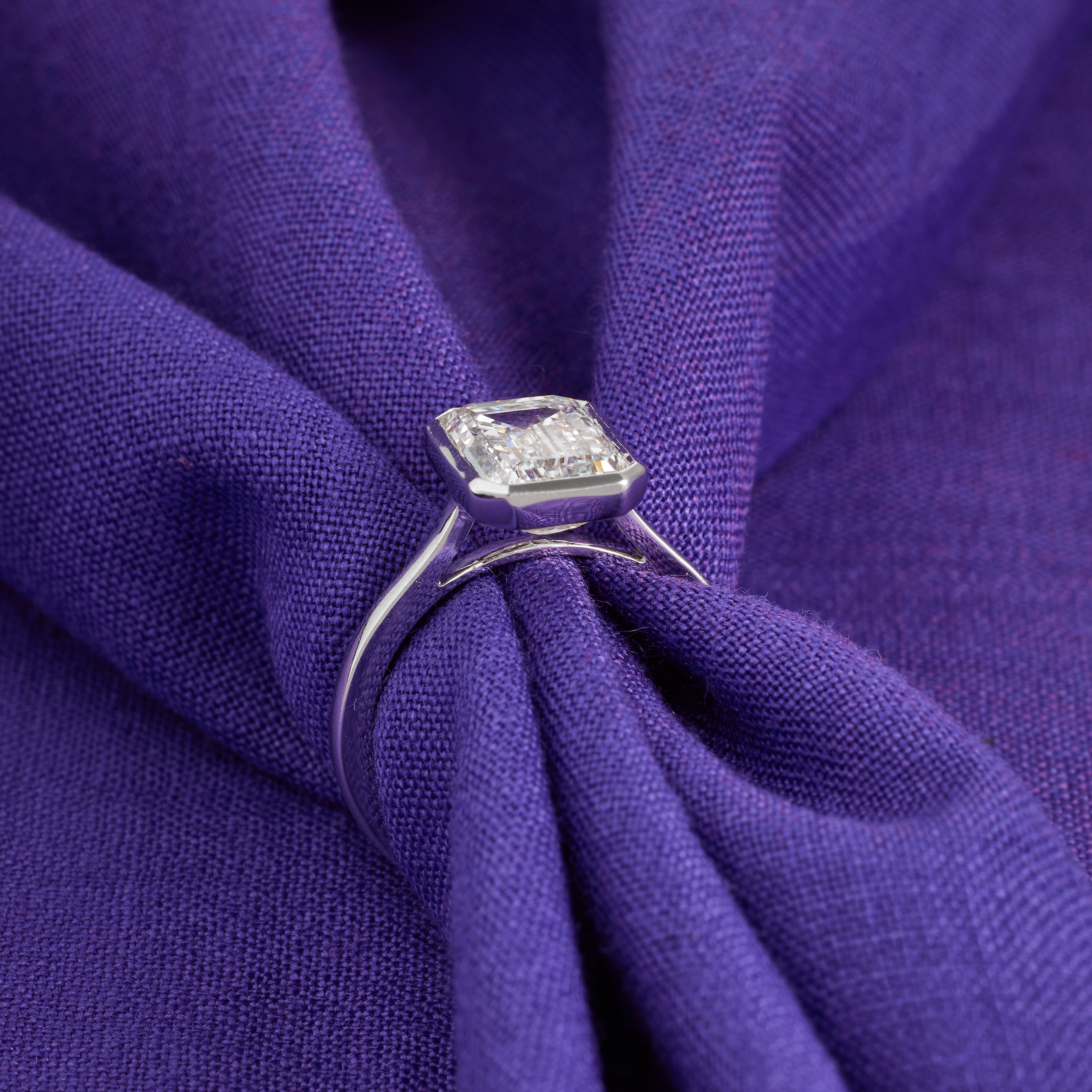 Emerald Cut Lab Grown Diamond Bezel Set Engagement Ring | 2.00-6.00 CT | D/E VVS-VS1 | Platinum Emerald Cut Solitaire Ring | Forever Ring