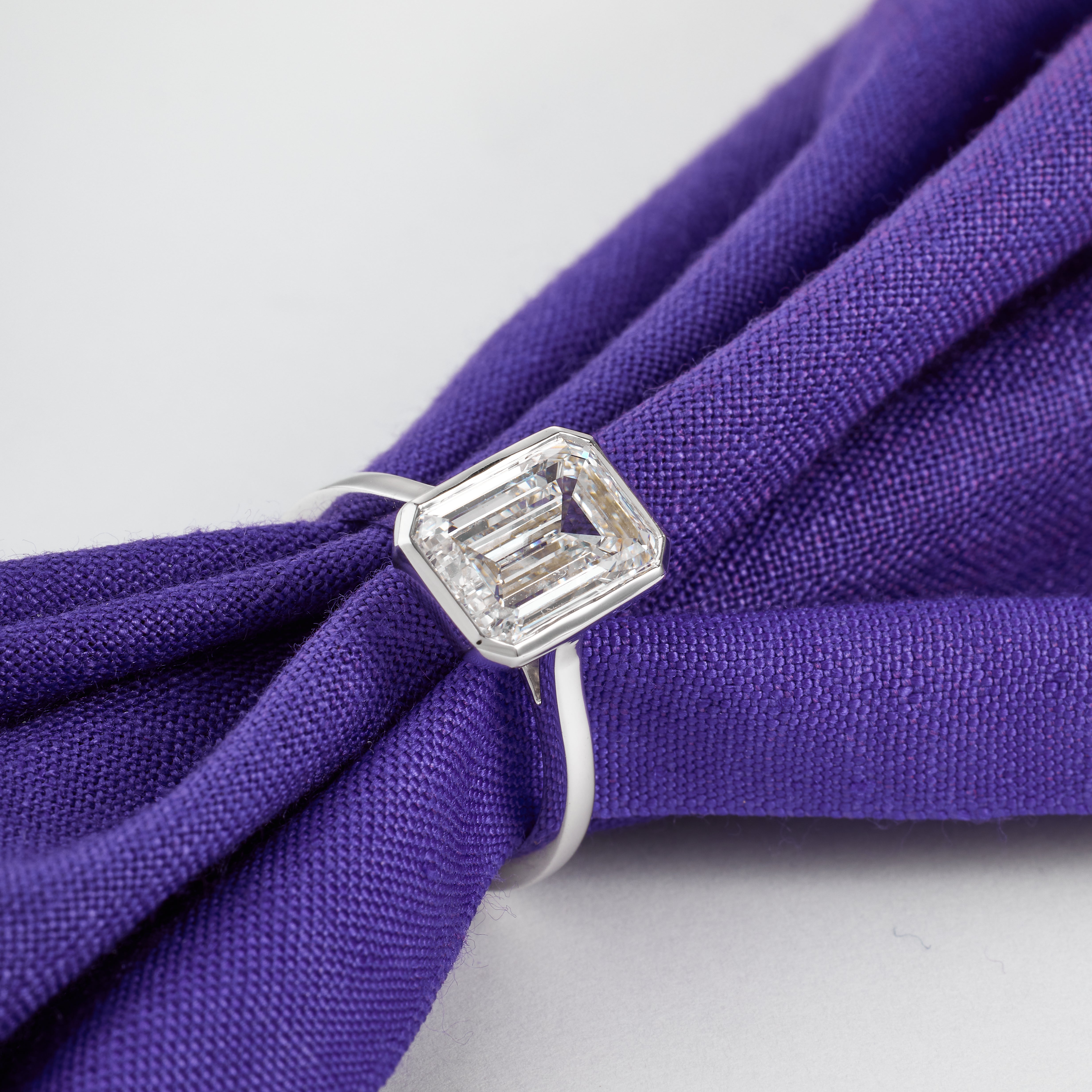 Emerald Cut Lab Grown Diamond Bezel Set Engagement Ring | 2.00-6.00 CT | D/E VVS-VS1 | Platinum Emerald Cut Solitaire Ring | Forever Ring