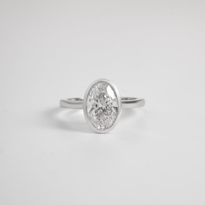 Platinum Oval Cut Lab Grown Diamond Bezel Set Engagement Ring, 2.00-6.00CT, D/E VVS-VS1, GIA Oval Cut Solitaire Ring,Forever Ring Handcraft