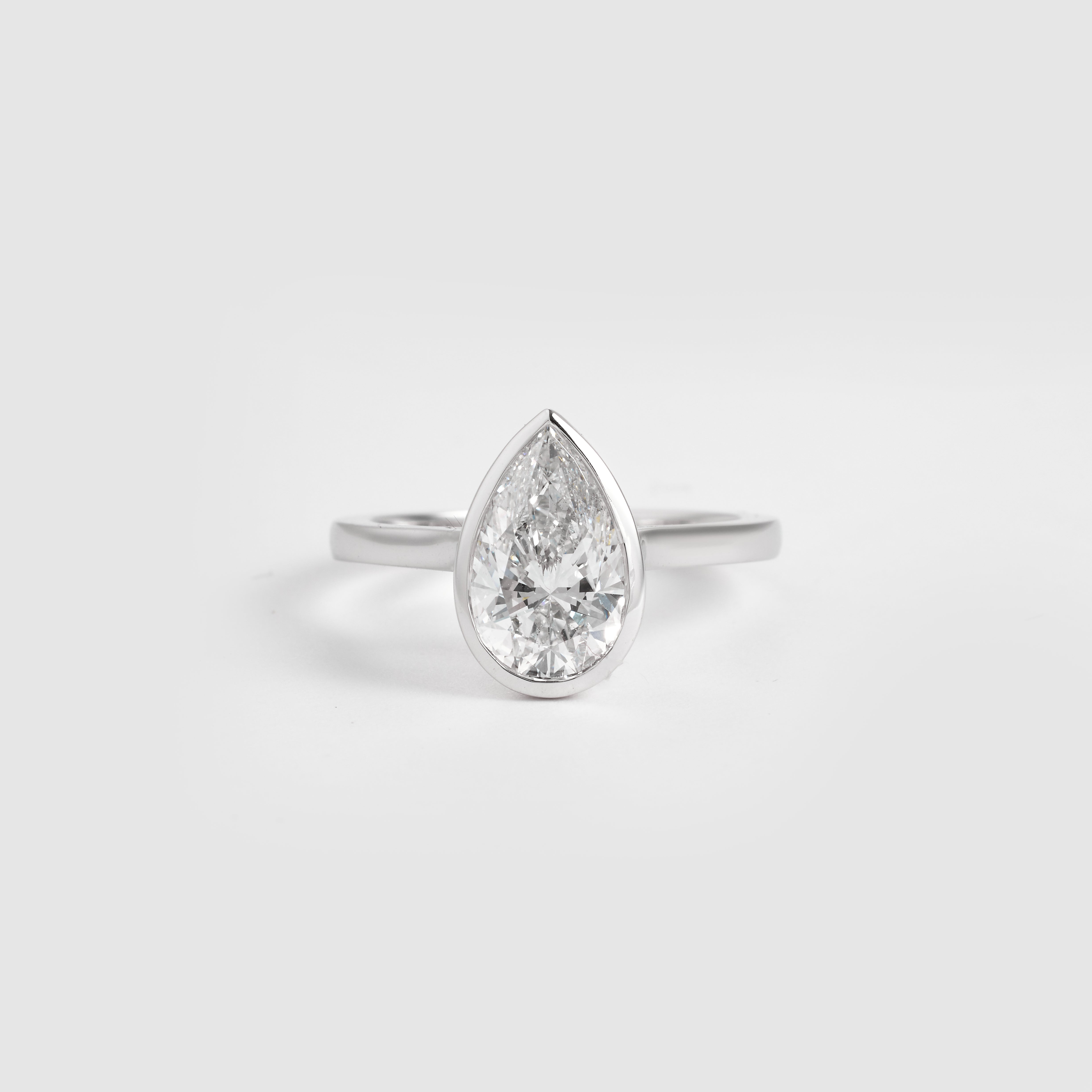 Pear Cut Lab Grown Diamond | Pear Bezel Set Engagement Ring | D/E VVS-VS1 | Pear Bezel Set Solitaire Ring | Certified Diamond Ring