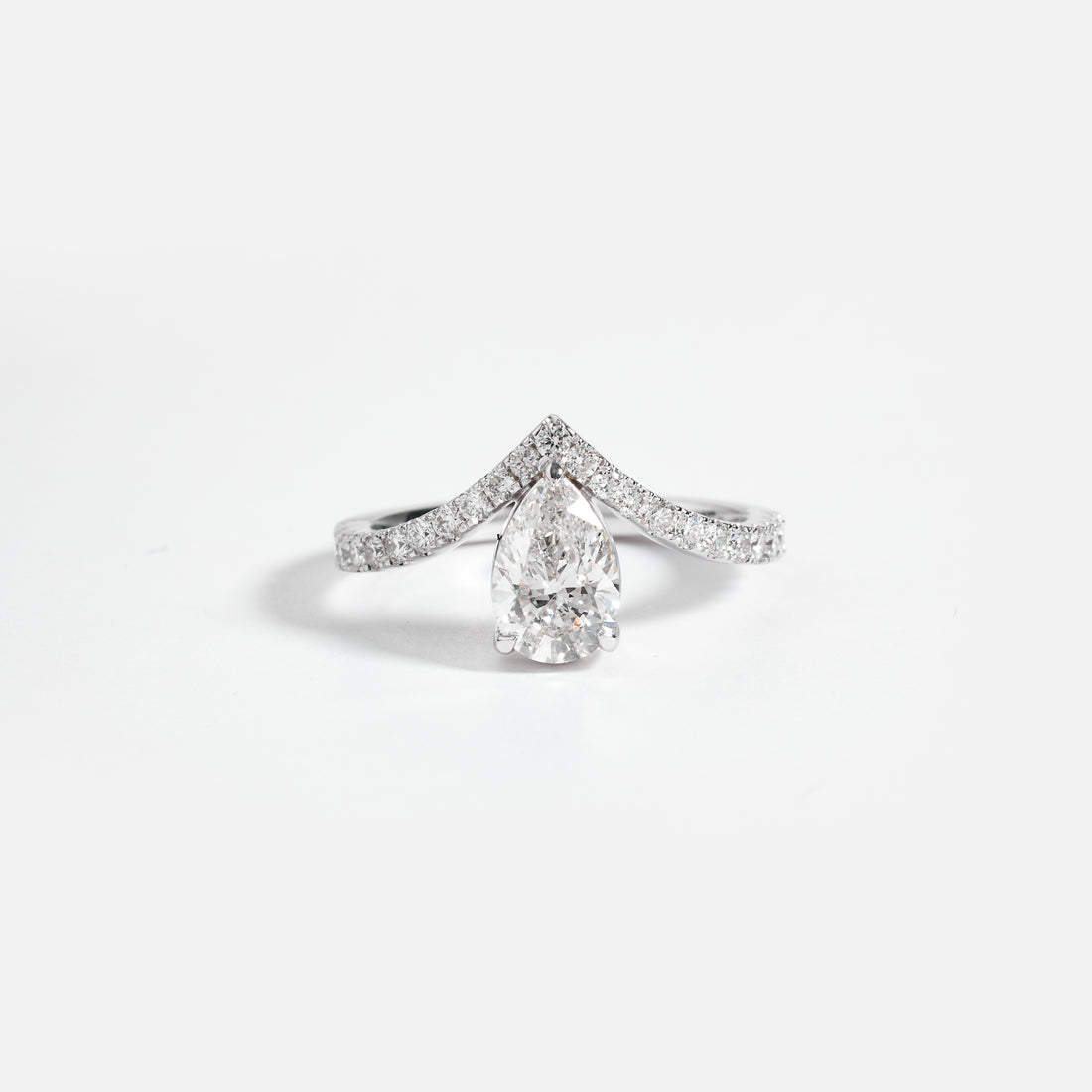 Pear Cut Lab Grown Diamond Engagement Ring, Chevron Shaped Band, 2.00-5.00CT, D/E VVS-VS1, GIA Pear V Shape Pave Ring,Promise Ring Handcraft