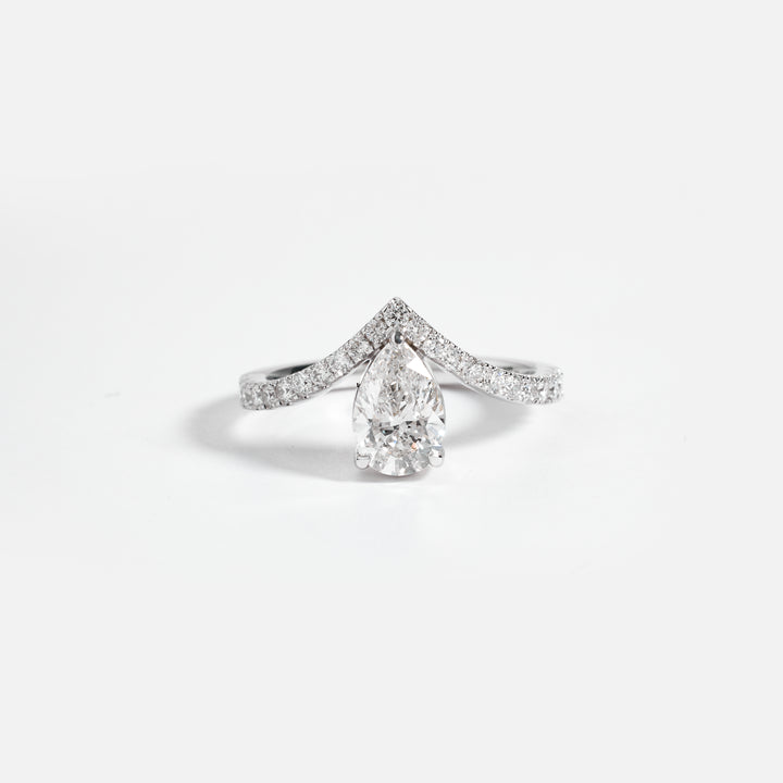 Pear Cut Lab Grown Diamond Engagement Ring, Chevron Shaped Band, 2.00-5.00CT, D/E VVS-VS1, GIA Pear V Shape Pave Ring,Promise Ring Handcraft