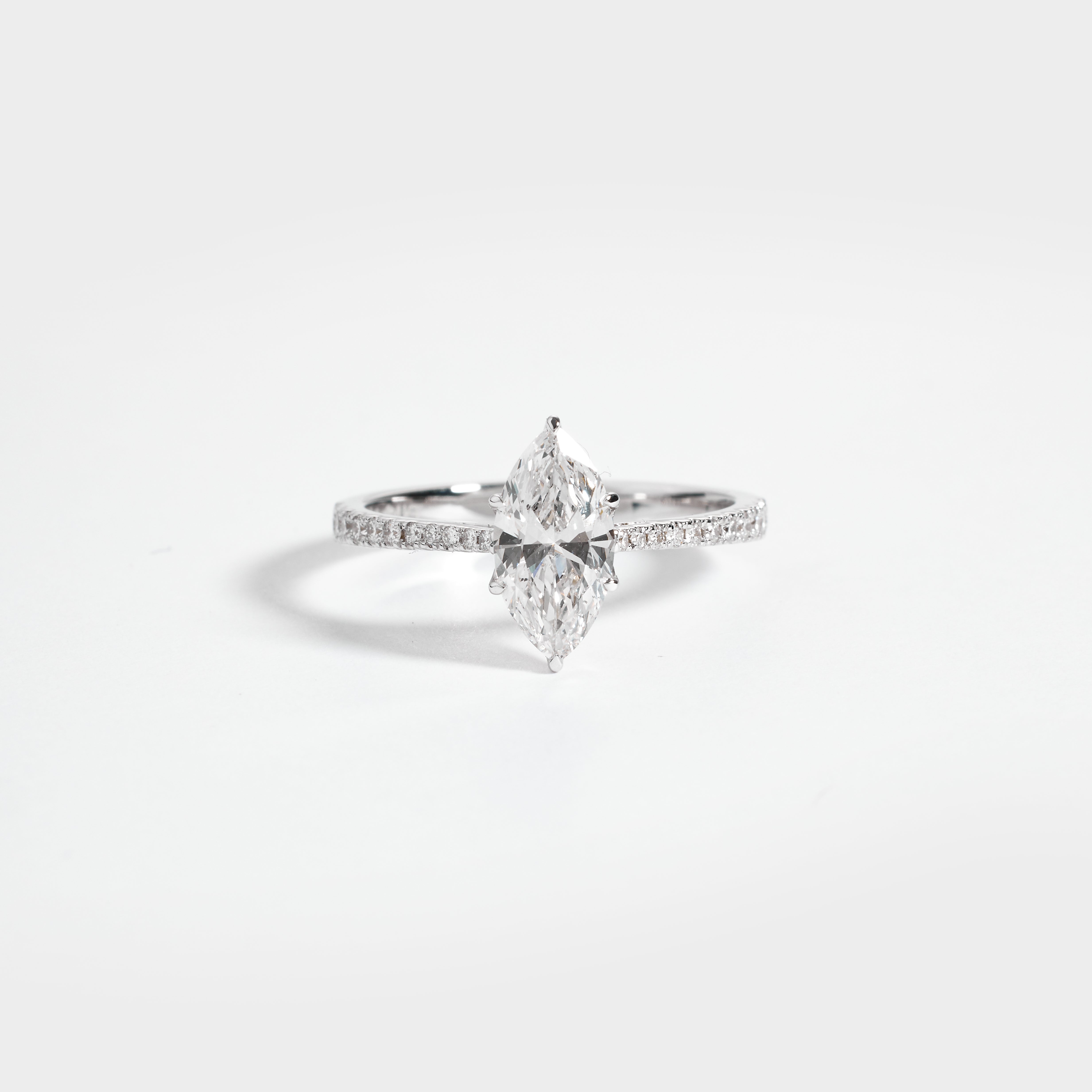 Marquise Cut Diamond Ring | Marquise Pave Engagement Ring in Tulip Basket | 1-4CT D/E Certified Diamond Ring for Woman, Pave Graduating Ring