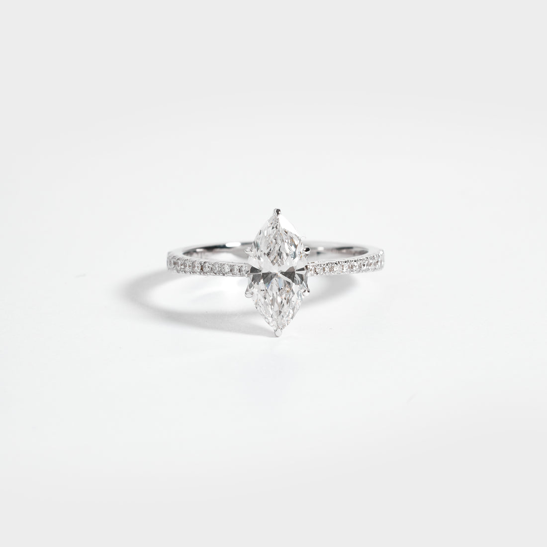 Marquise Cut Diamond Ring | Marquise Pave Engagement Ring in Tulip Basket | 1-4CT D/E Certified Diamond Ring for Woman, Pave Graduating Ring