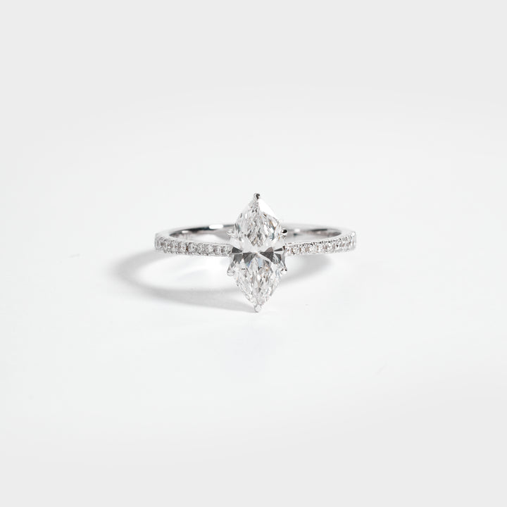 Marquise Cut Diamond Ring | Marquise Pave Engagement Ring in Tulip Basket | 1-4CT D/E Certified Diamond Ring for Woman, Pave Graduating Ring