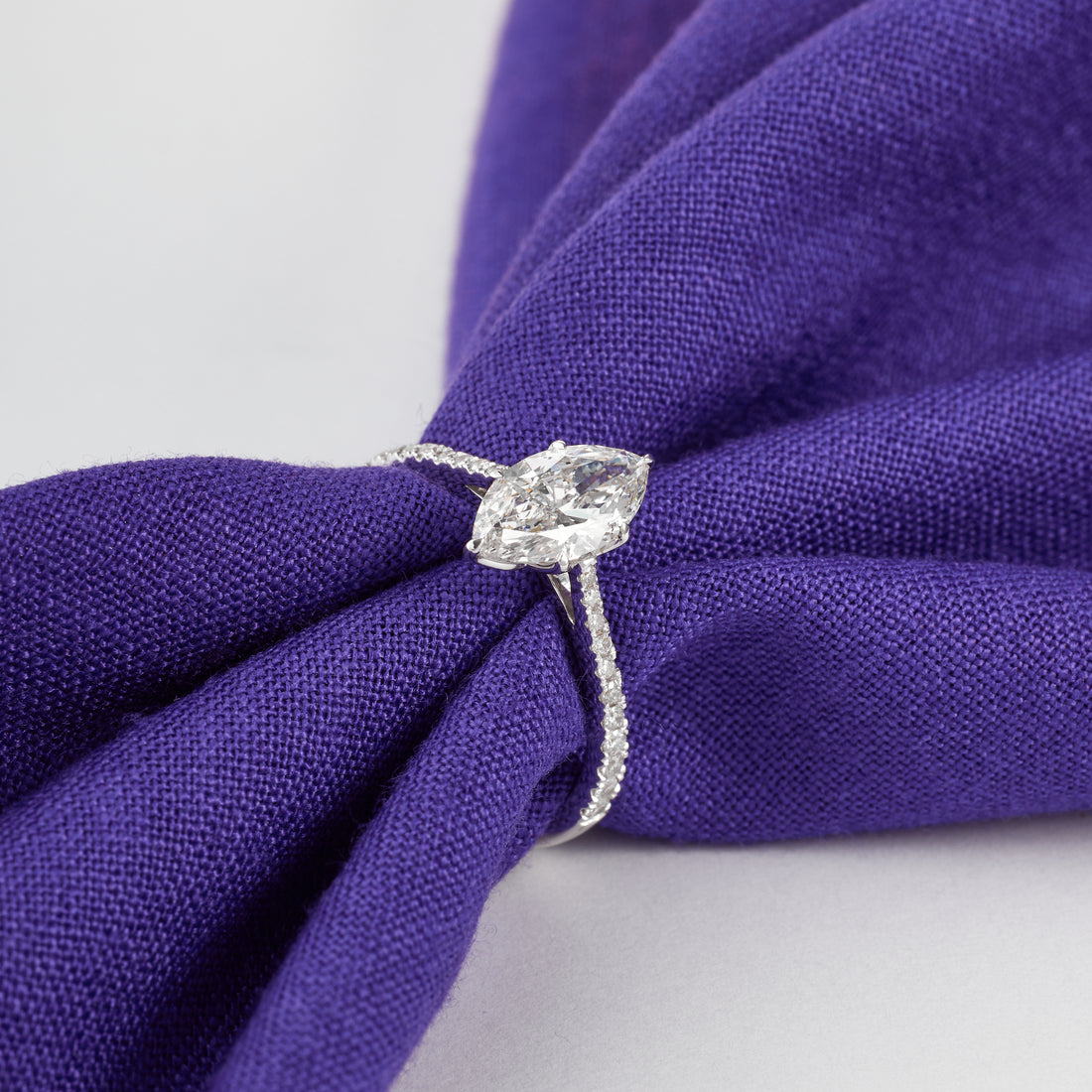 Marquise Cut Diamond Ring | Marquise Pave Engagement Ring in Tulip Basket | 1-4CT D/E Certified Diamond Ring for Woman, Pave Graduating Ring