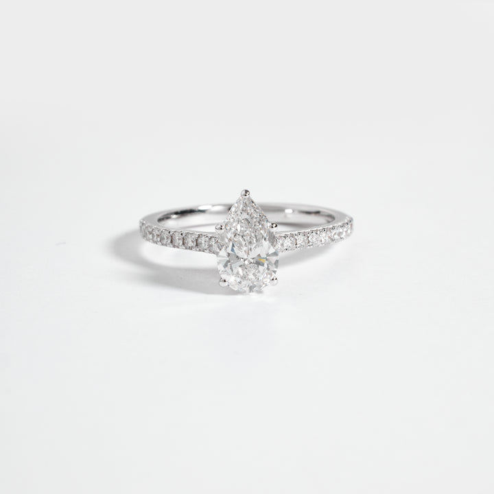 Pear Shape Lab Grown Diamond Hidden Halo Engagement Ring, Pear Cut Lab Created Diamond pave Ring, 2.00-5.00 CT D/E VVS Hidden Halo Pave Ring