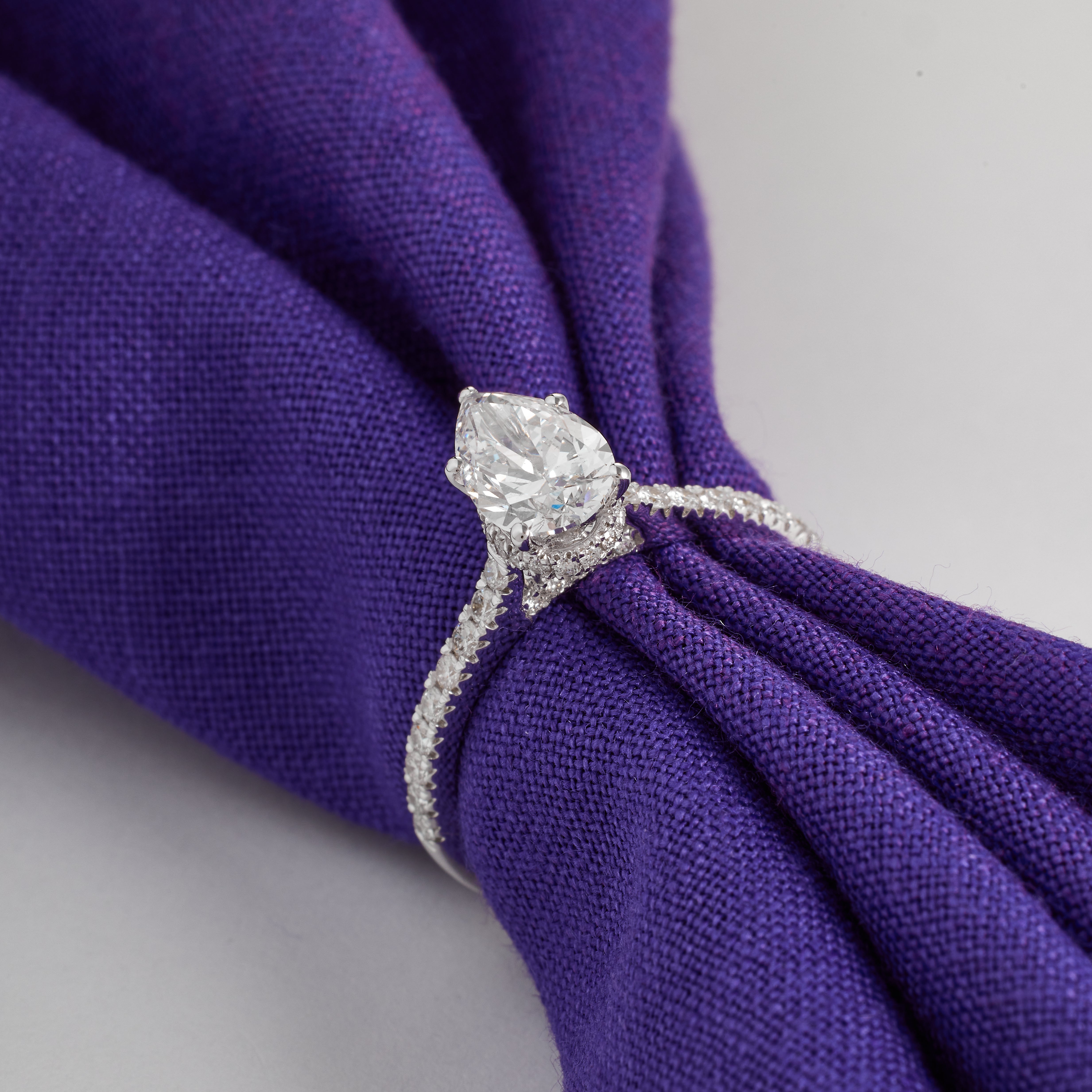 Pear Shape Lab Grown Diamond Hidden Halo Engagement Ring, Pear Cut Lab Created Diamond pave Ring, 2.00-5.00 CT D/E VVS Hidden Halo Pave Ring