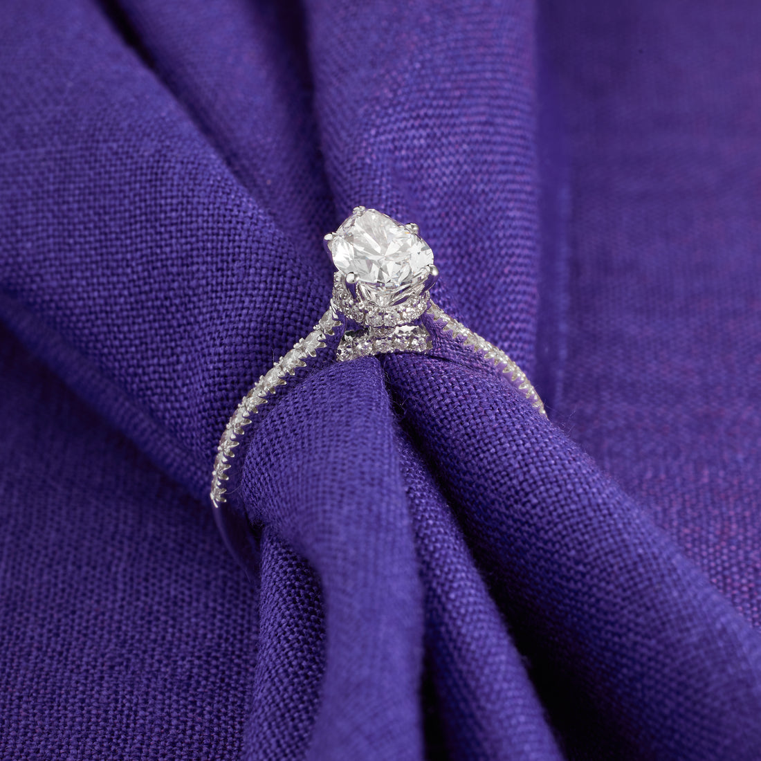 Pear Shape Lab Grown Diamond Hidden Halo Engagement Ring, Pear Cut Lab Created Diamond pave Ring, 2.00-5.00 CT D/E VVS Hidden Halo Pave Ring