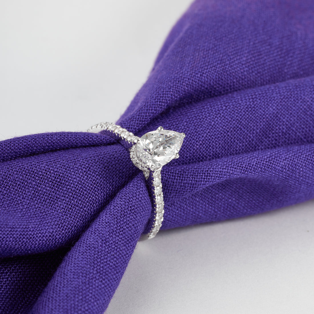 Pear Shape Lab Grown Diamond Hidden Halo Engagement Ring, Pear Cut Lab Created Diamond pave Ring, 2.00-5.00 CT D/E VVS Hidden Halo Pave Ring