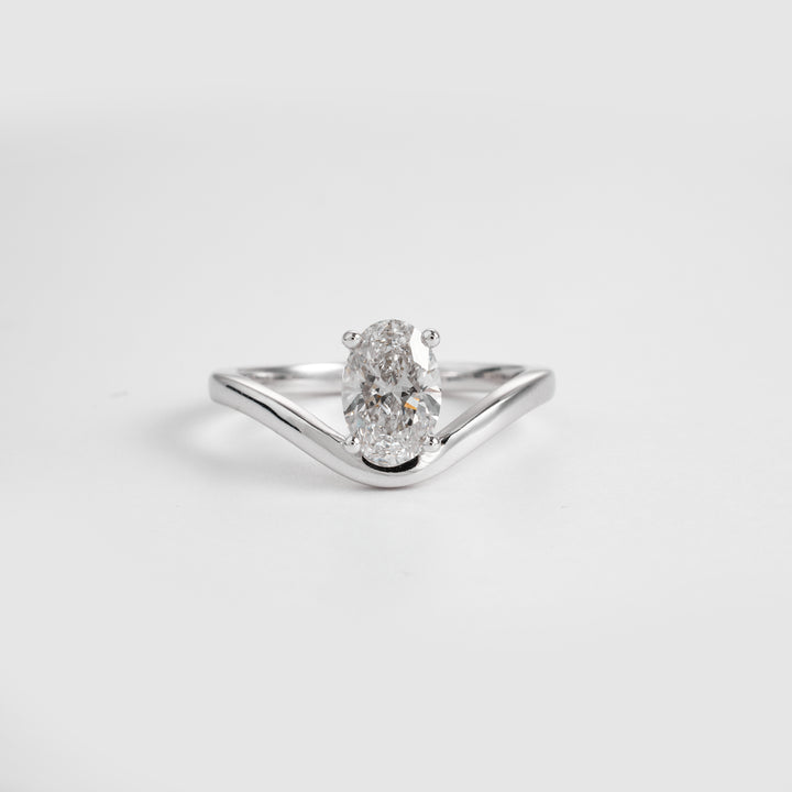 Oval Cut Lab Grown Diamond Engagement Ring, 1.00-5.00CT Oval Shape Solitaire Ring, D/E VVS-VS1 Platinum Chevron Ring, 2024 Trending Ring
