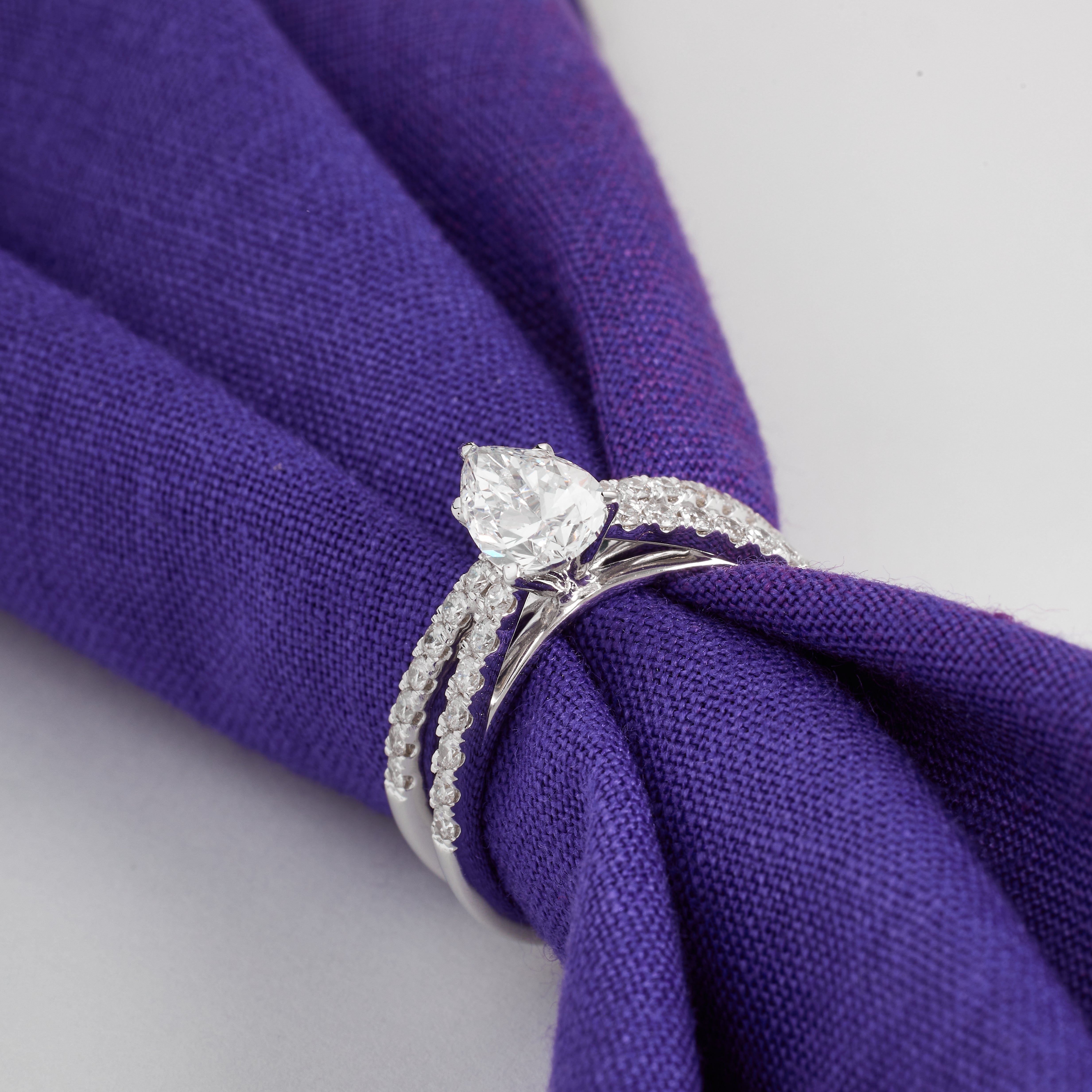 Pear Shaped Lab Grown Diamond Engagement Ring, Split Shank Pave Band, Unique Pear Cut Solitaire Ring, 14K White Gold, Modern Wedding Ring