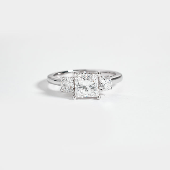Princess Cut Three-Stone Lab Grown Diamond Engagement Ring, 14K White Gold, Classic Past Present Future Ring, Bridal Jewelry, Wedding Ring
