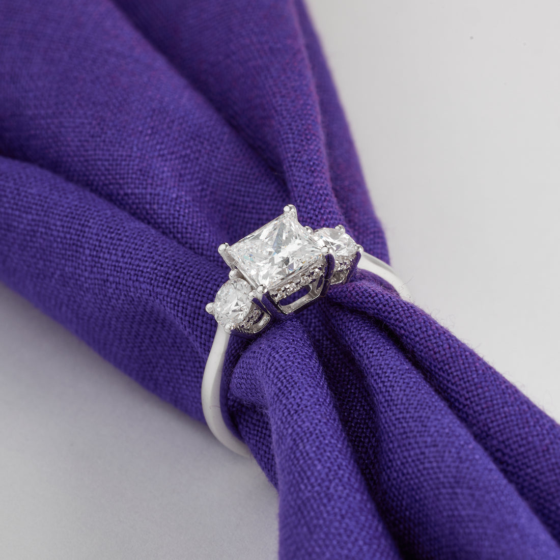 Princess Cut Three-Stone Lab Grown Diamond Engagement Ring, 14K White Gold, Classic Past Present Future Ring, Bridal Jewelry, Wedding Ring