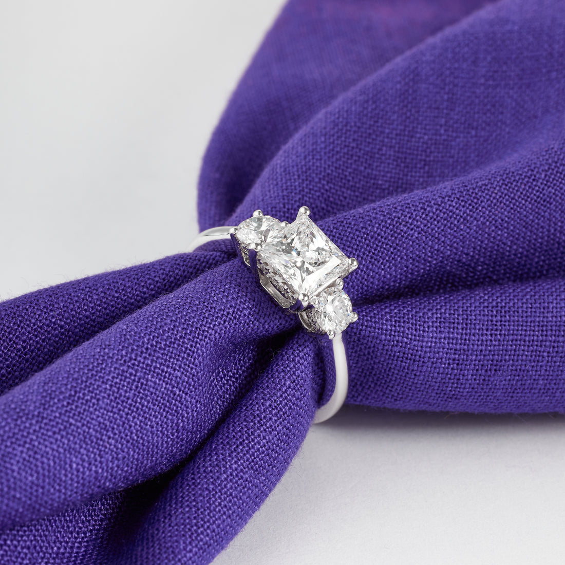 Princess Cut Three-Stone Lab Grown Diamond Engagement Ring, 14K White Gold, Classic Past Present Future Ring, Bridal Jewelry, Wedding Ring
