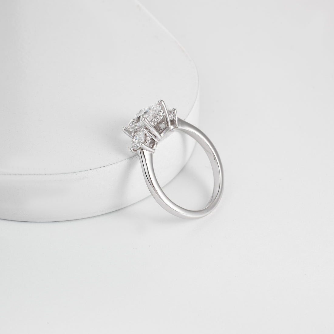Princess Cut Three-Stone Lab Grown Diamond Engagement Ring, 14K White Gold, Classic Past Present Future Ring, Bridal Jewelry, Wedding Ring