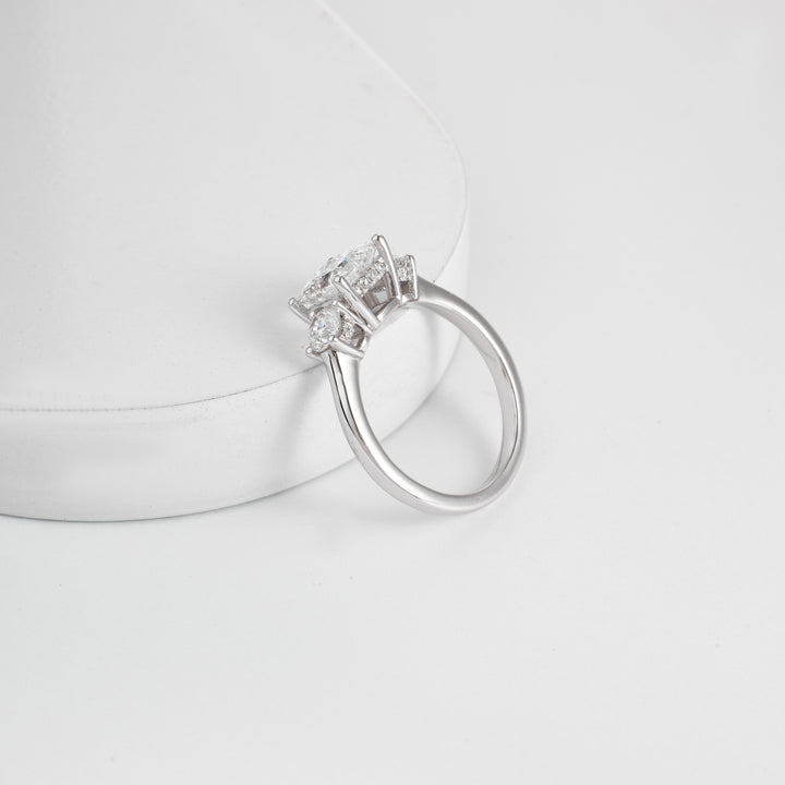 Princess Cut Three-Stone Lab Grown Diamond Engagement Ring, 14K White Gold, Classic Past Present Future Ring, Bridal Jewelry, Wedding Ring