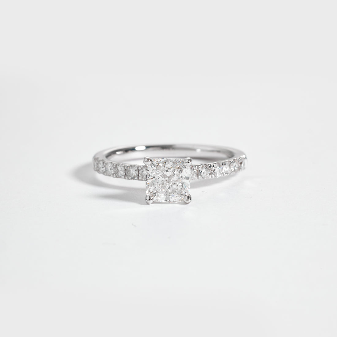 Square Cushion Cut Solitaire Lab Grown Diamond Ring, Hidden Halo Pave Engagement Ring, 2.00 to 5.00 Carat, D/E VVS-VS1 Gold Diamond Ring
