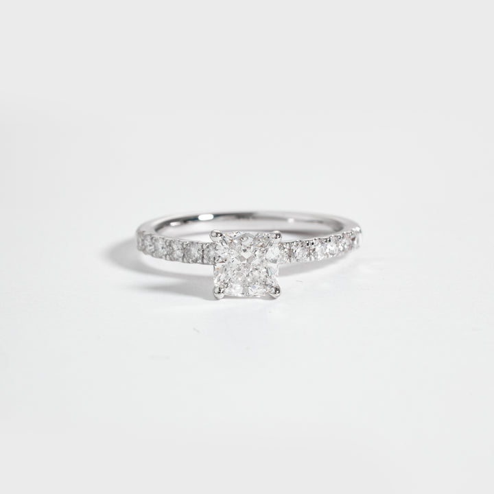 Square Cushion Cut Solitaire Lab Grown Diamond Ring, Hidden Halo Pave Engagement Ring, 2.00 to 5.00 Carat, D/E VVS-VS1 Gold Diamond Ring