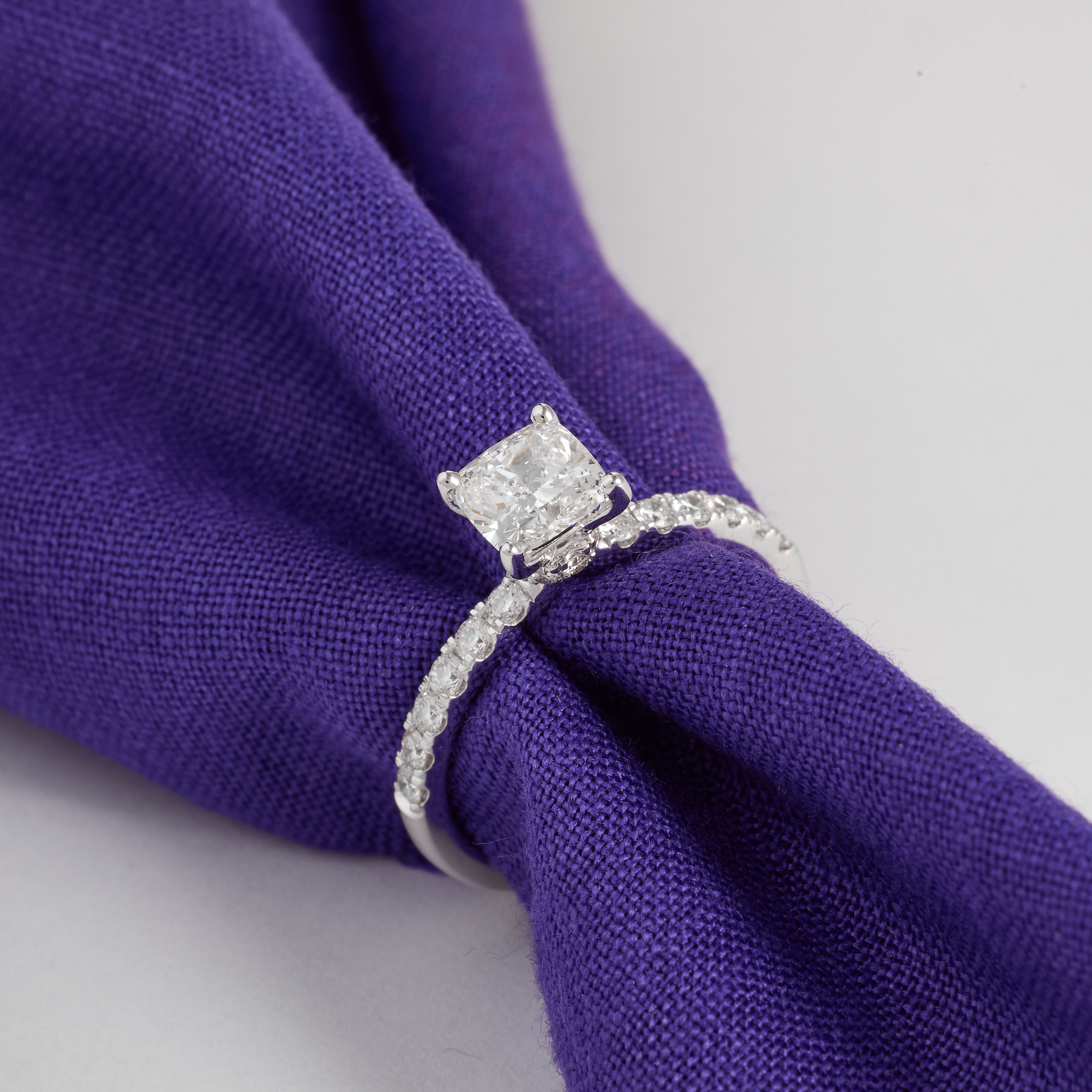 Square Cushion Cut Solitaire Lab Grown Diamond Ring, Hidden Halo Pave Engagement Ring, 2.00 to 5.00 Carat, D/E VVS-VS1 Gold Diamond Ring