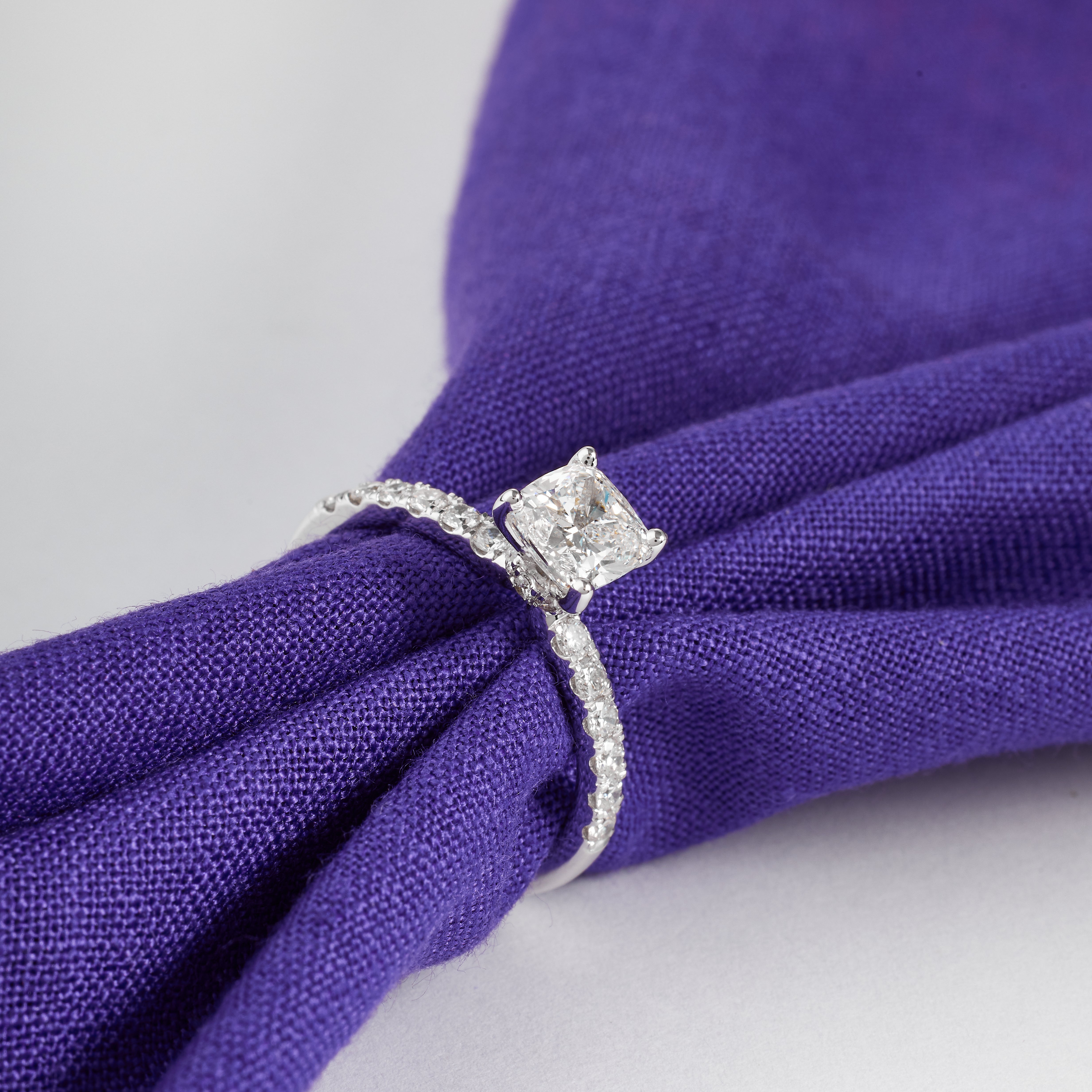 Square Cushion Cut Solitaire Lab Grown Diamond Ring, Hidden Halo Pave Engagement Ring, 2.00 to 5.00 Carat, D/E VVS-VS1 Gold Diamond Ring