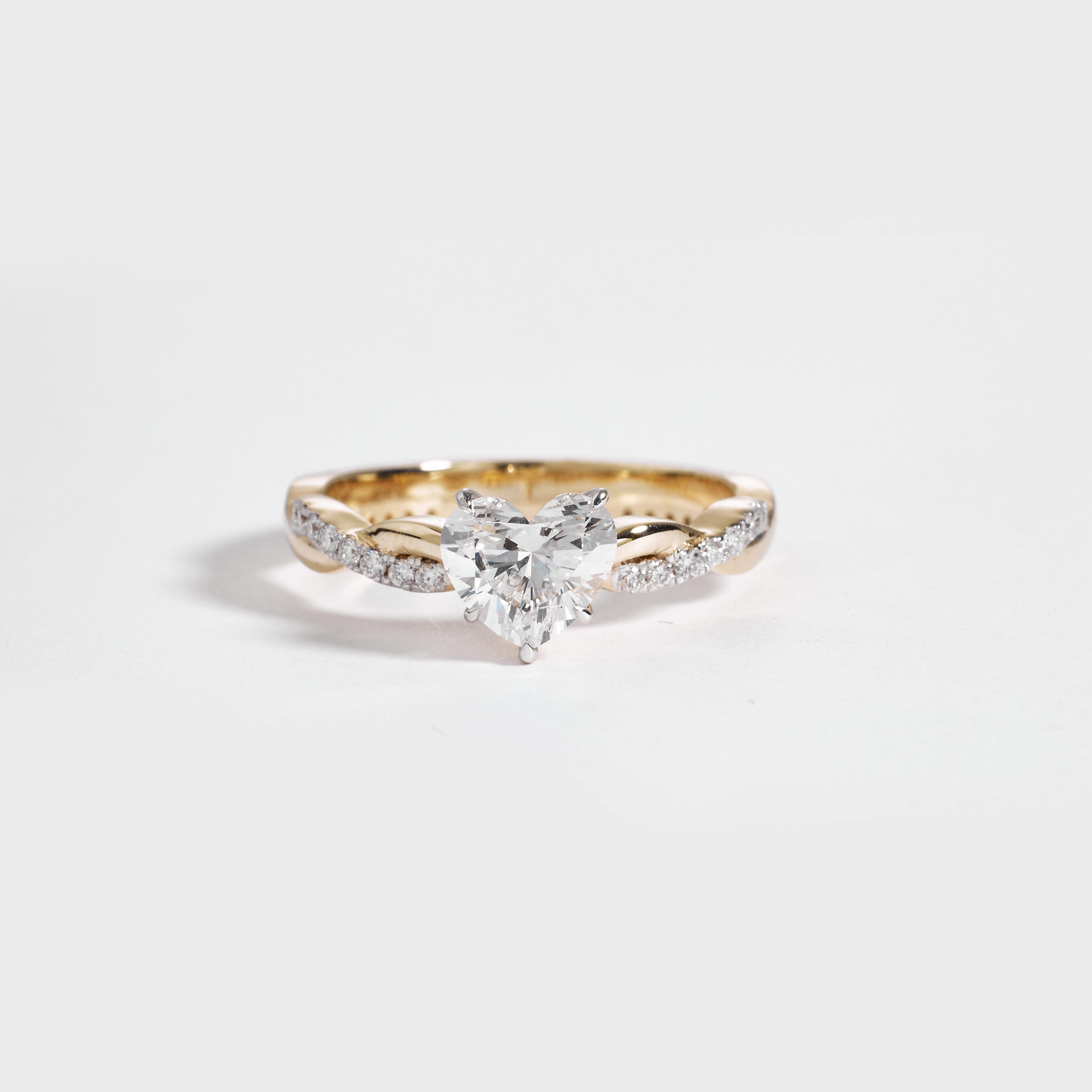 Heart Shaped Lab Grown Diamond Engagement Ring – Twisted Pave Band in 14K Yellow Gold – Unique Romantic Bridal Jewelry, D/E 1.50 to 4.00 CT