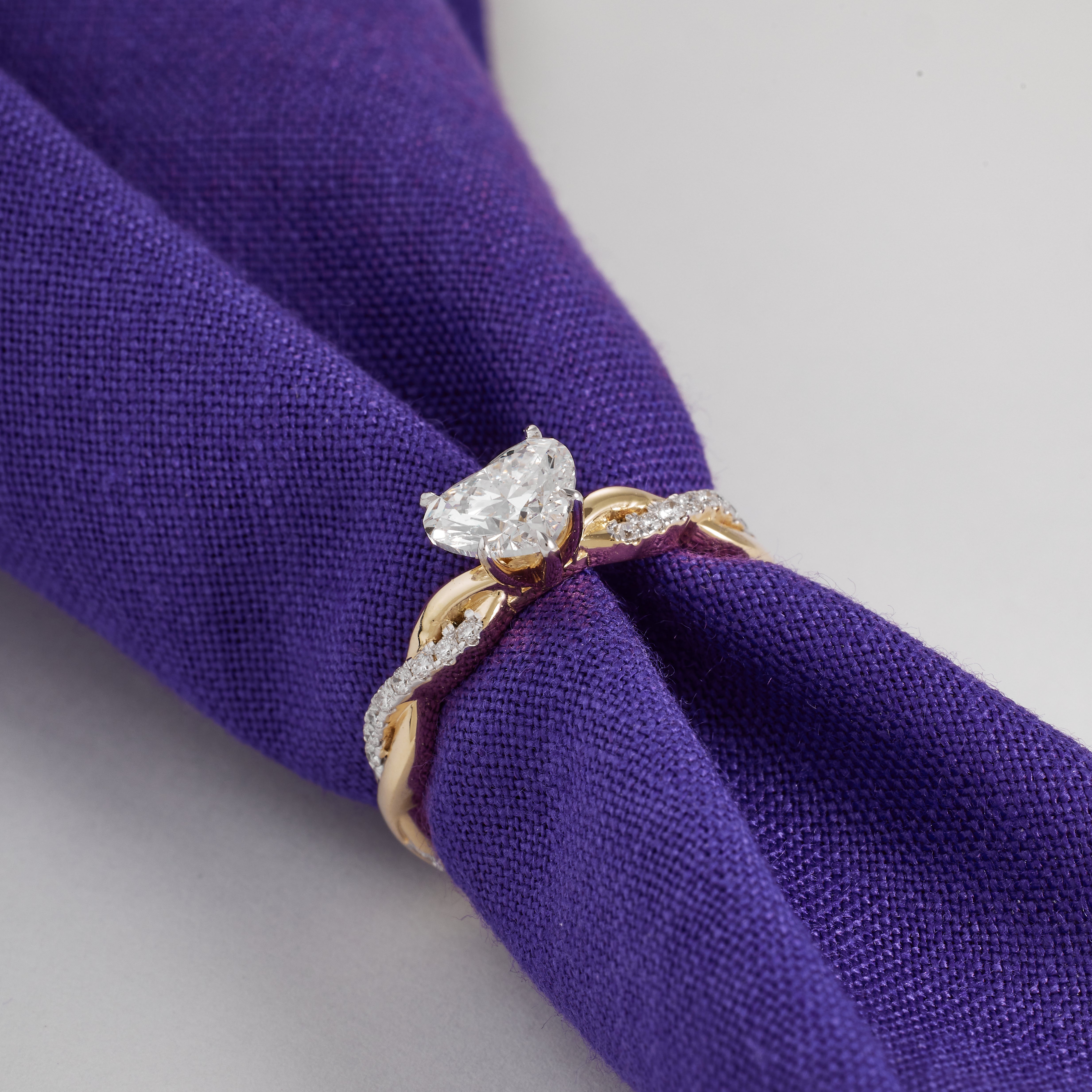 Heart Shaped Lab Grown Diamond Engagement Ring – Twisted Pave Band in 14K Yellow Gold – Unique Romantic Bridal Jewelry, D/E 1.50 to 4.00 CT