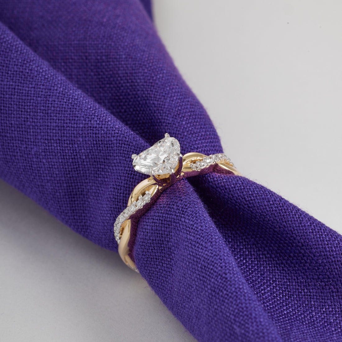 Heart Shaped Lab Grown Diamond Engagement Ring – Twisted Pave Band in 14K Yellow Gold – Unique Romantic Bridal Jewelry, D/E 1.50 to 4.00 CT
