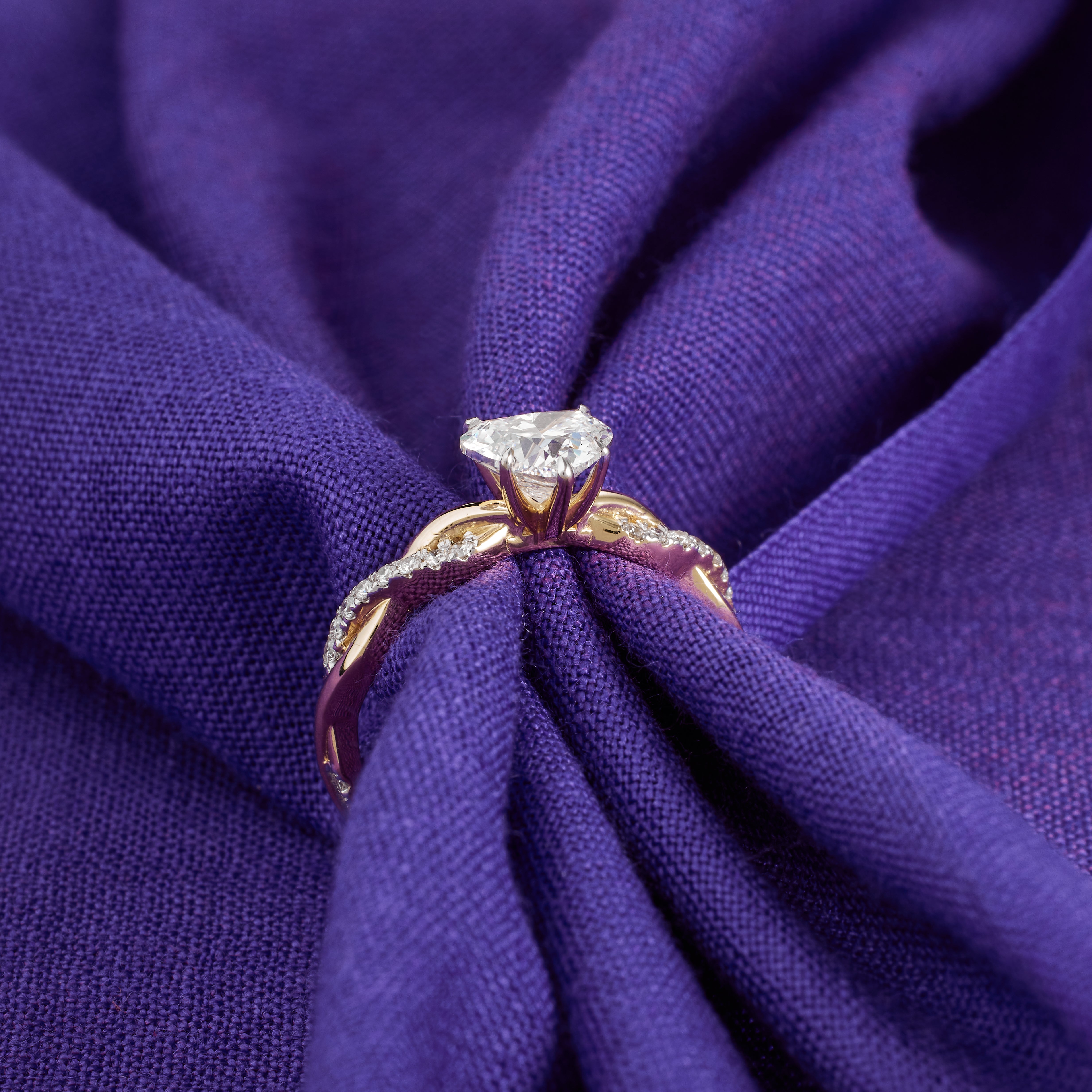 Heart Shaped Lab Grown Diamond Engagement Ring – Twisted Pave Band in 14K Yellow Gold – Unique Romantic Bridal Jewelry, D/E 1.50 to 4.00 CT